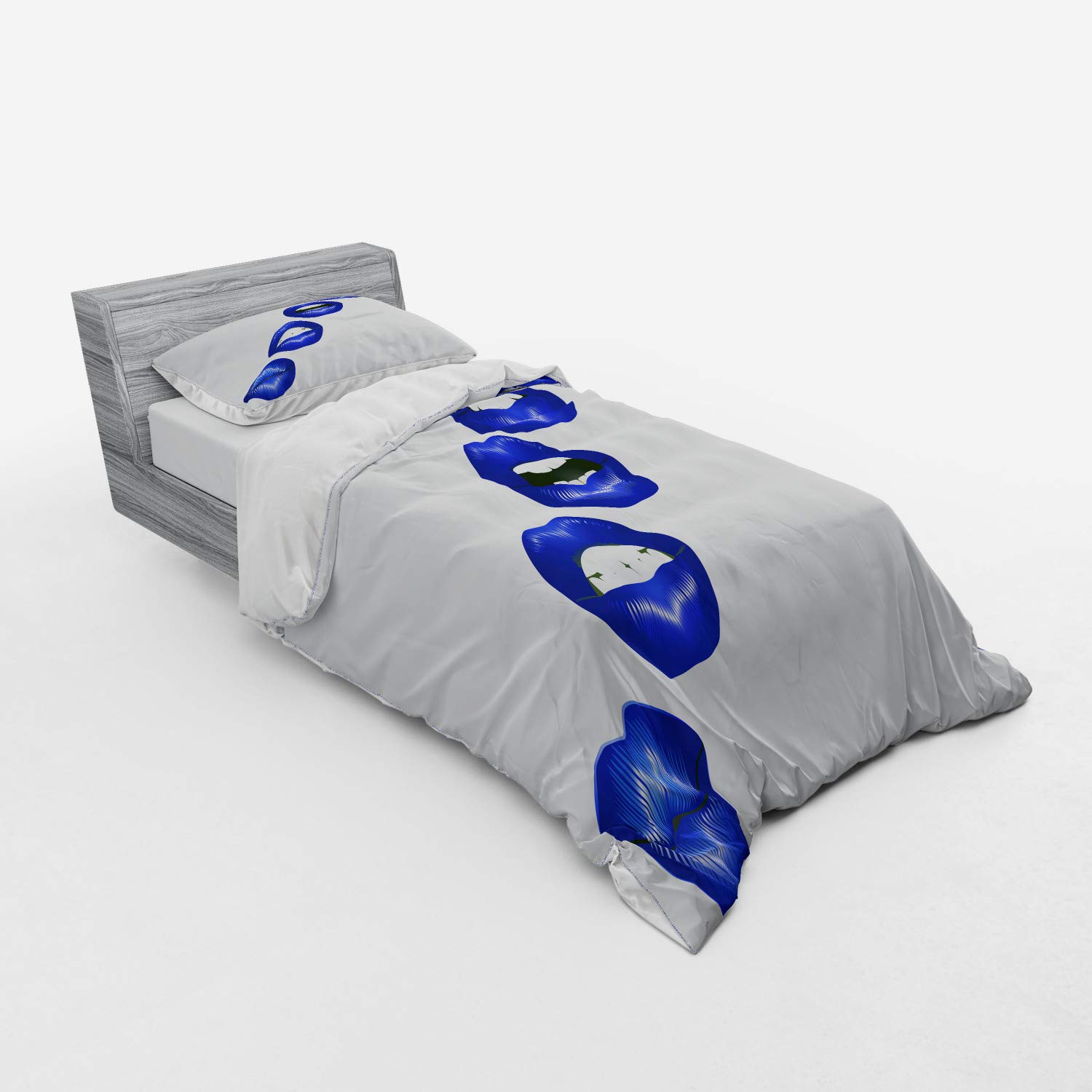 Ambesonne Kiss Bedding Set - Feminine Lips with Wine Lipstick Print, 3-Piece Duvet Cover Set with Pillow Sham & Fitted Sheet, Twin Size, Burgundy Vermilion & White - Perfect for Romantic Bedrooms, Guest Rooms & Dorm Decor