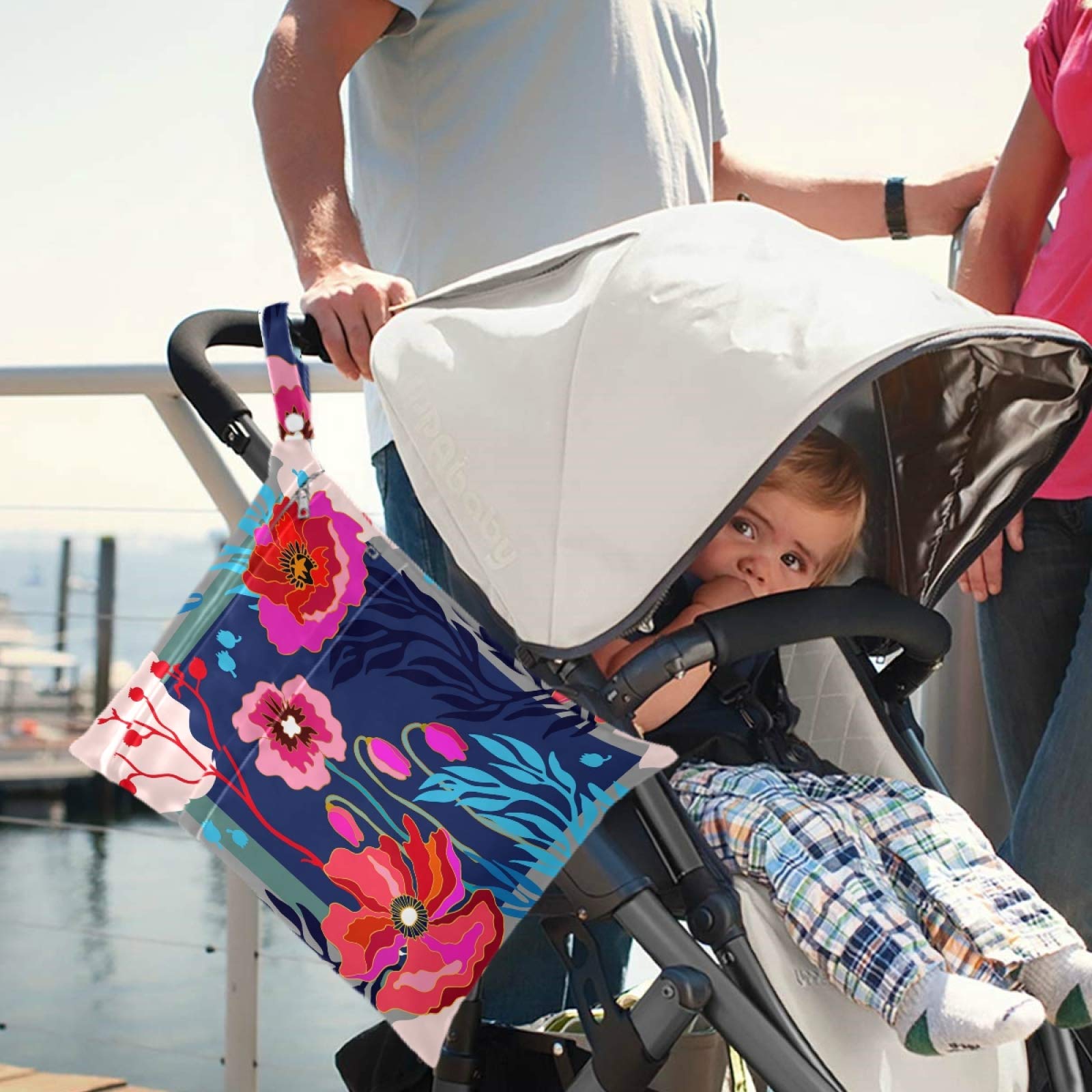 Visesunny 2-Pack Cute Floral Wet Bags with Zipper Pockets - Reusable Waterproof Washable Storage for Diapers, Swimsuits & Gym Clothes - Perfect for Travel, Beach, Pool, Daycare, Stroller & Toiletries Organization