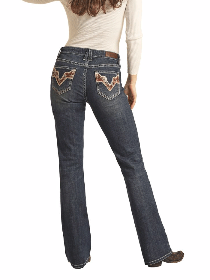 Vintage Dark Wash Women's Cowhide Bootcut Jeans - Mid Rise Rock & Roll Denim for Casual Wear & Night Out