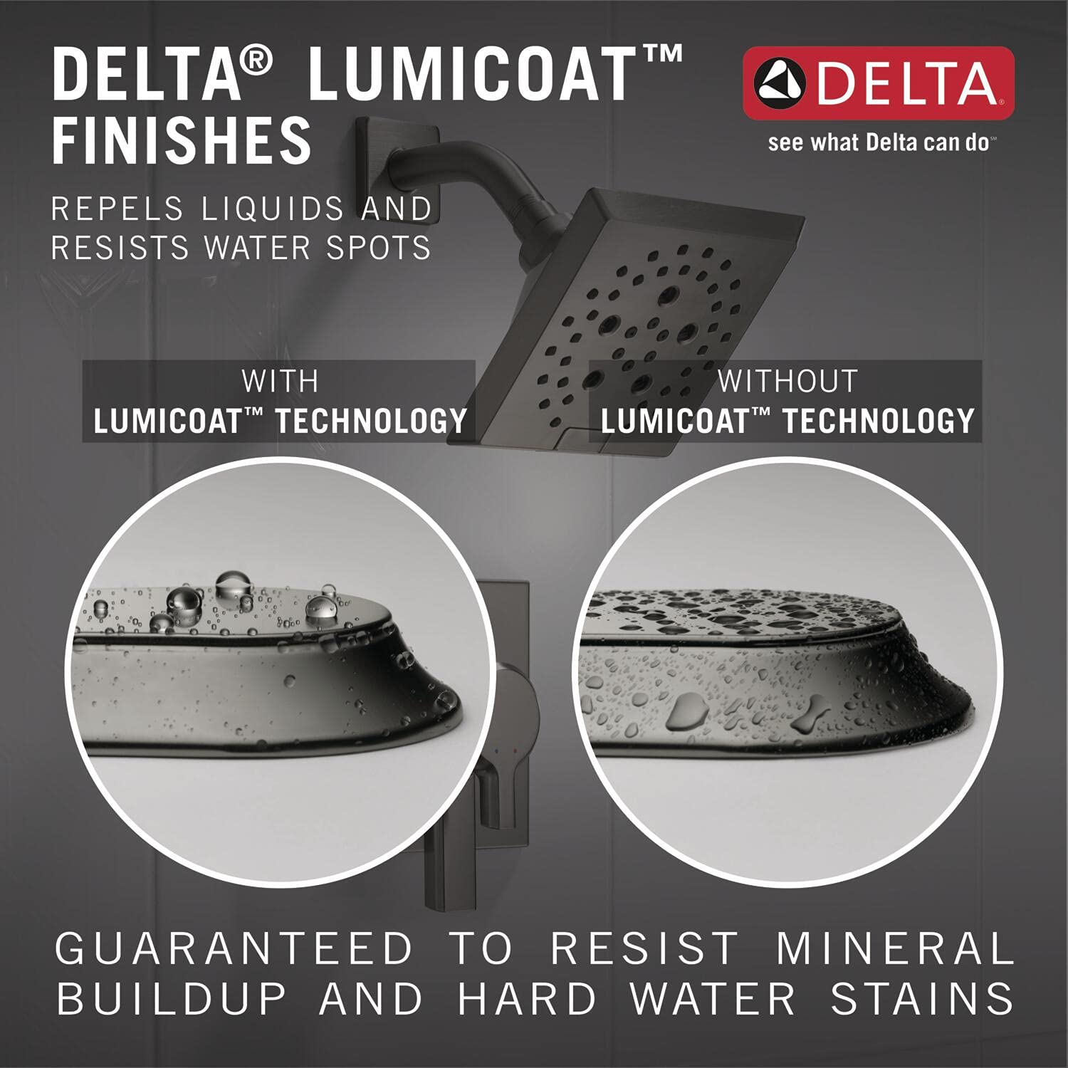 Delta Faucet 1.75 GPM Water Saving Square Rainfall Shower Head - Lumicoat Black Stainless Steel Finish - Perfect for Modern Bathrooms & Spa-Like Shower Experience (Model 52159-KS-PR)