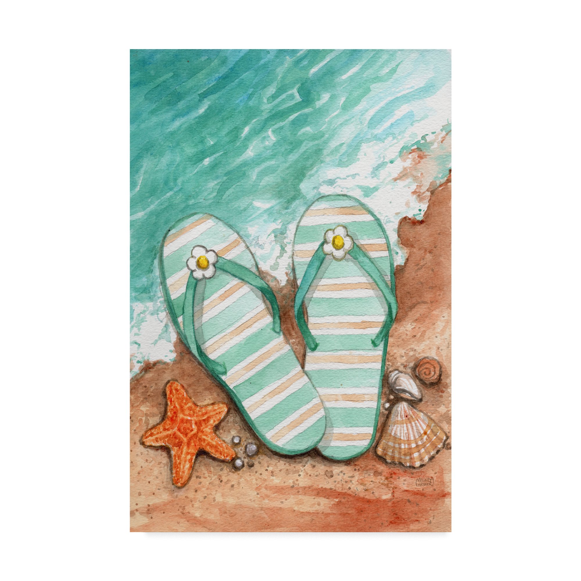 Melinda Hipsher Beach Flip Flops Wall Art - 30x47 Inch Coastal Decor Canvas Print for Living Room, Bedroom & Bathroom