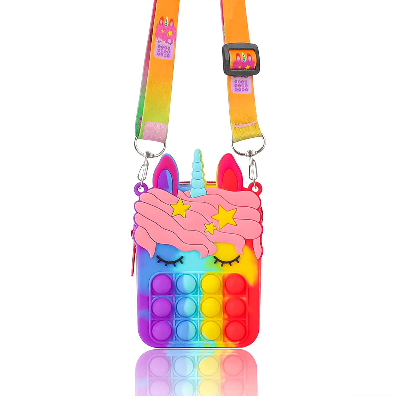**jjBOOM Unicorn Fidget Pop Purse for Girls - Kids Crossbody Handbag with Popping Bubbles, Birthday & Easter Gift for Ages 6-8 (Blue Purple) - Perfect for School, Travel & Playtime**