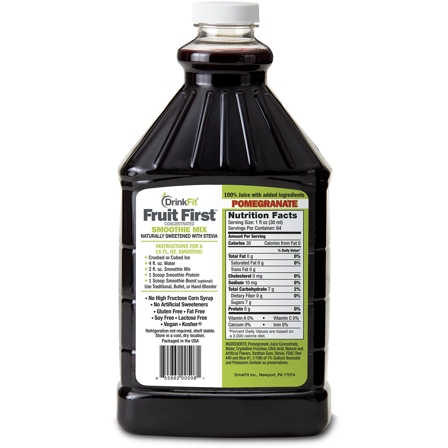 DrinkFit Pomegranate Fruit Smoothie Mix - Real Fruit Puree, Low Sugar, Gluten-Free & Non-GMO - Makes 32 Smoothies (64 Fl Oz) | Perfect for Breakfast, Post-Workout Recovery & Healthy Snacking