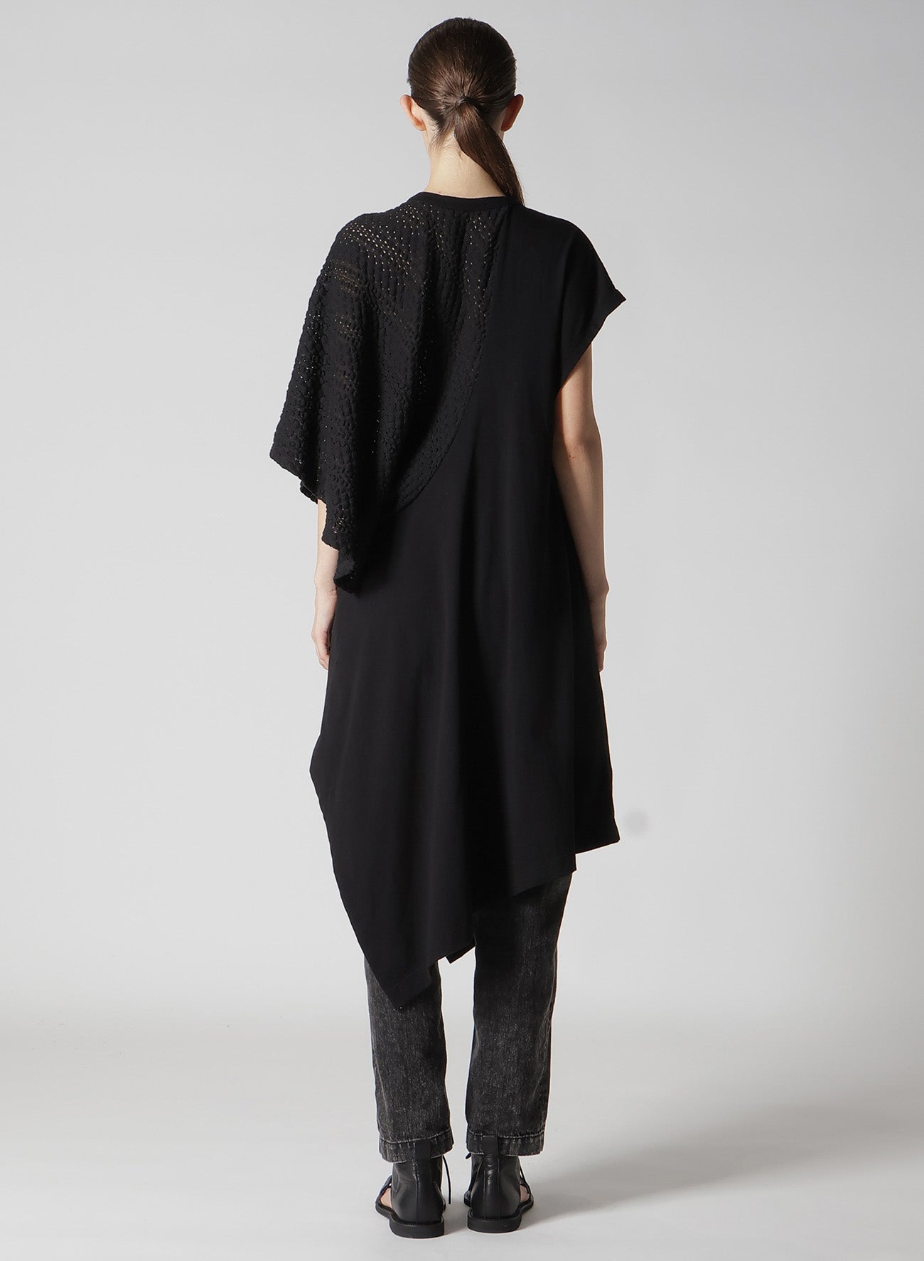 Cotton Jersey & Lace Left Shoulder Drape T-Shirt - Elegant Women's Fashion Top for Casual Wear, Parties & Date Nights
