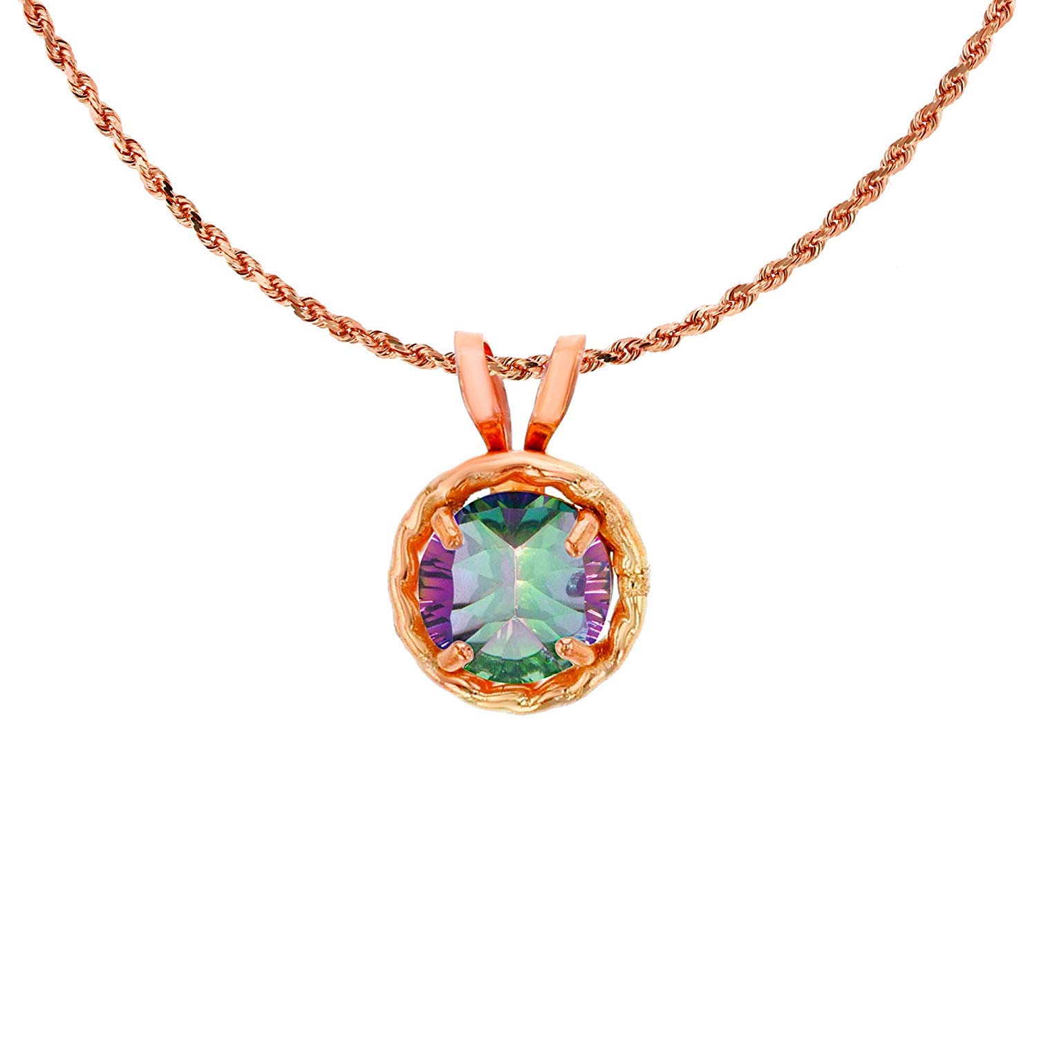 14K Yellow Gold 5mm Round Genuine/Created Birthstone Rabbit Ear Pendant Necklace with 18