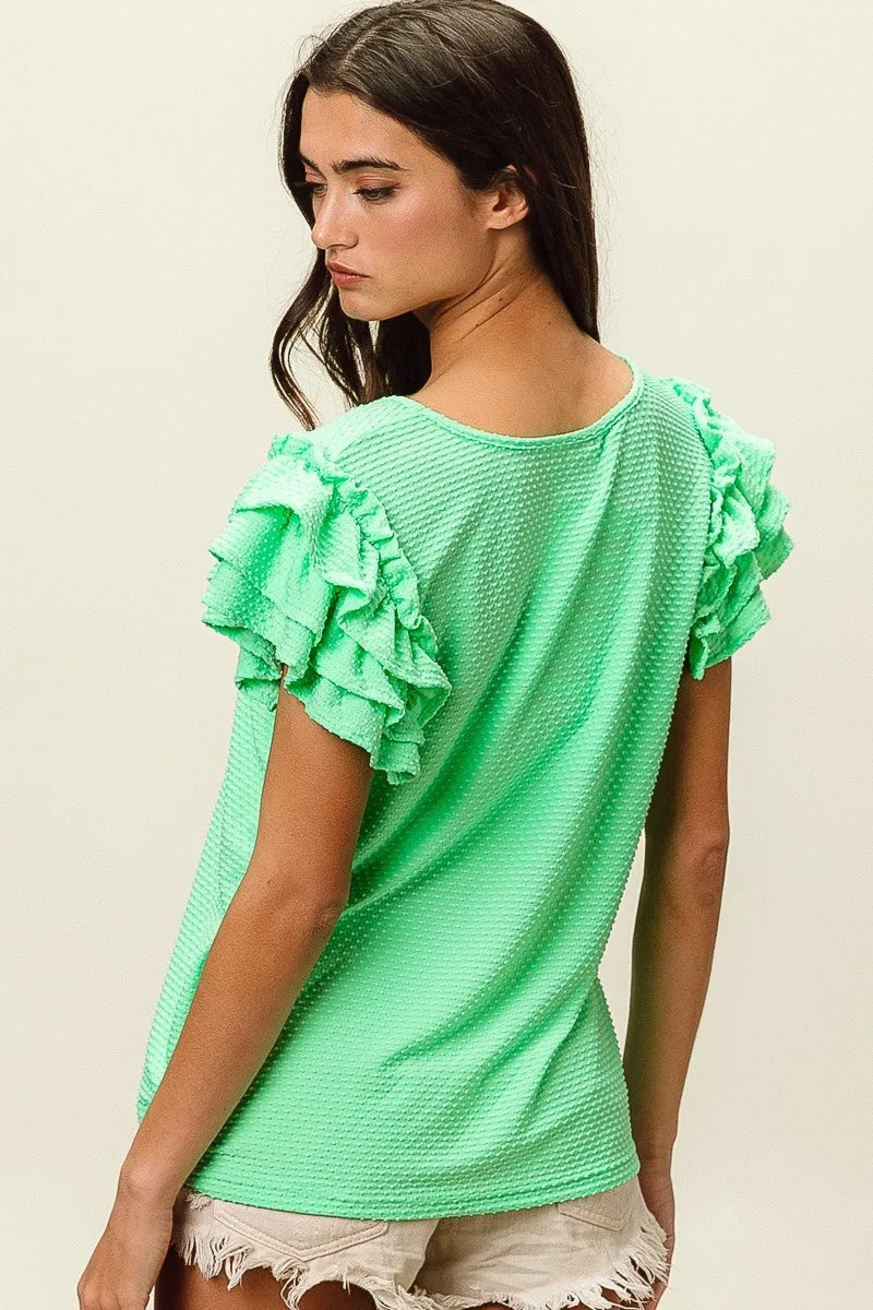 BiBi Women's Birdseye Texture Layered Ruffle Blouse - Trendy Casual & Party Wear Tops for Spring/Summer