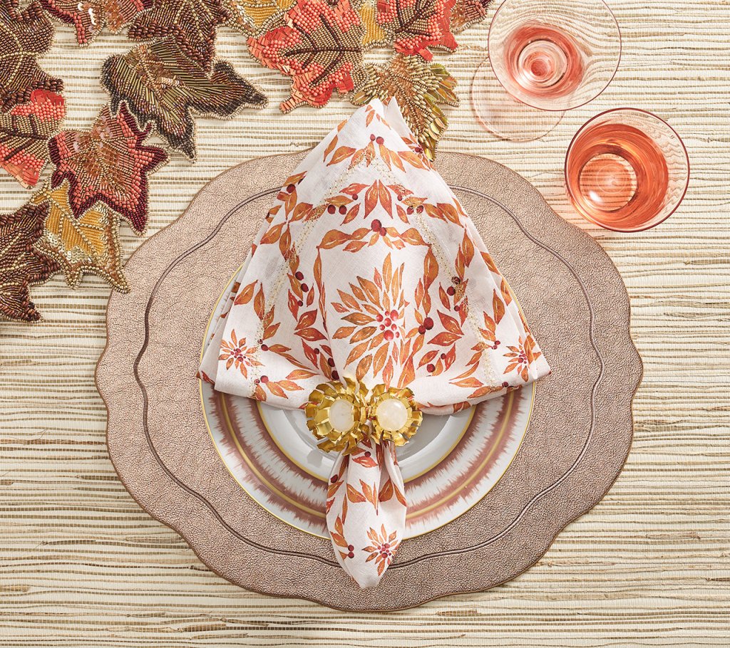 Premium Laurel Napkins Set of 4 - Elegant White & Brown Cotton Table Napkins for Fine Dining, Dinner Parties & Home Decor