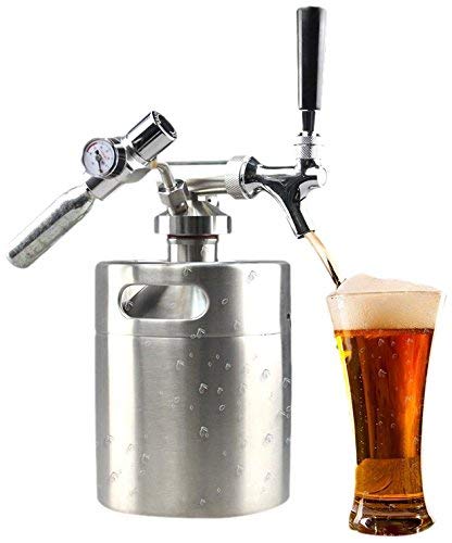NutriChef 64 oz Pressurized Growler Tap System - Stainless Steel Homebrew Mini Keg Dispenser with CO2 Regulator - Portable Kegerator Kit for Craft Beer, Draft & Carbonated Beverages - Perfect for Parties, Camping & Home Brewing