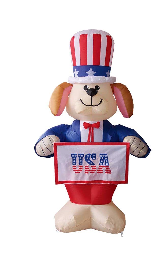 6FT Patriotic Inflatable Air Blown Dog with American Flag Banners - USA Themed Yard Decoration for 4th of July, Memorial Day & Labor Day Outdoor Celebrations (Model Y728)