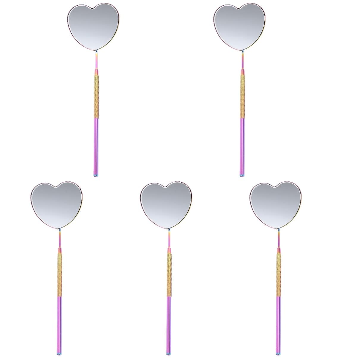 FRCOLOR 5pcs Stainless Steel Eyelash Extension Mirror Set - Handheld Lash Check Tool with T-Shaped Handle for Professional Eyelash Grafting & Makeup Application - Perfect for Salon, Home Use & Travel Beauty Accessories