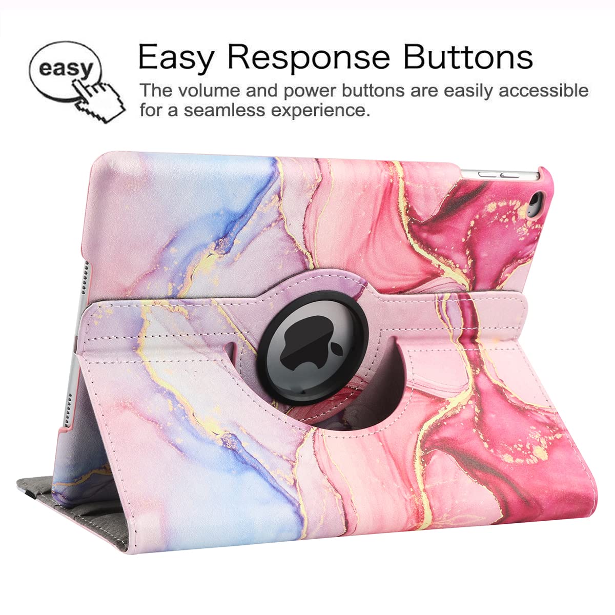 360° Rotating Stand Case for iPad 9.7 inch (5th/6th Gen) & iPad Air 2 - Protective Smart Cover with Auto Sleep/Wake Function - Marble Pink | Perfect for Work, Study & Travel