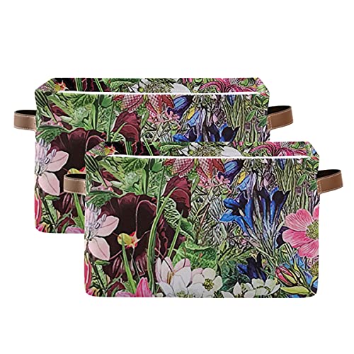 Botanical Bloom Wildflower Collapsible Storage Basket Set of 2 - Large Canvas Laundry Hamper & Toy Organizer for Bedroom, Nursery, Baby Clothes | Eco-Friendly Home Decor Gift