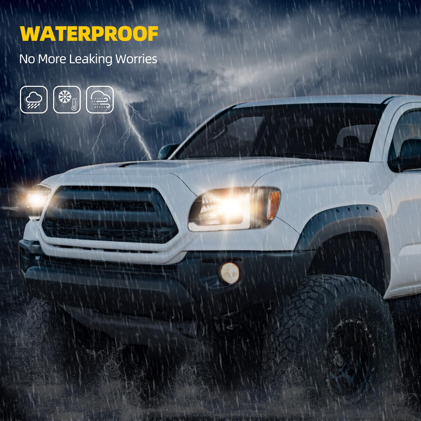DWVO LED Headlight Assembly Compatible with 2001-2004 Toyota Tacoma - Black Housing Clear Lens Replacement Headlights with Bumper Lights - Perfect for Night Driving & Off-Road Adventures