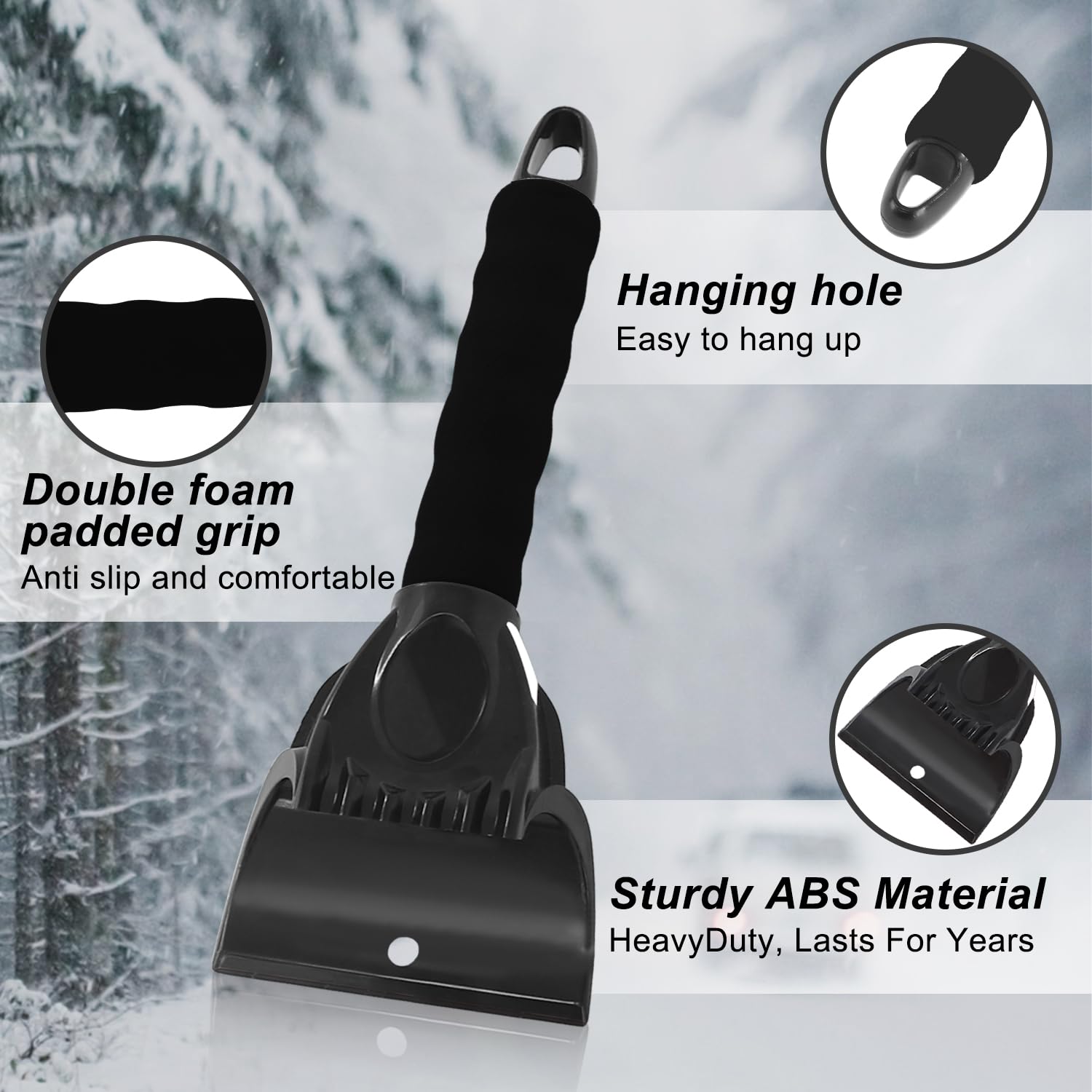 1 Pack Black Snow and Ice Scraper for Car Windshield - Heavy Duty Frost Removal Tool with Comfortable Foam Handle - Scratch-Free for Car, Truck & SUV Windows - Perfect for Winter Driving and Emergency Roadside Use