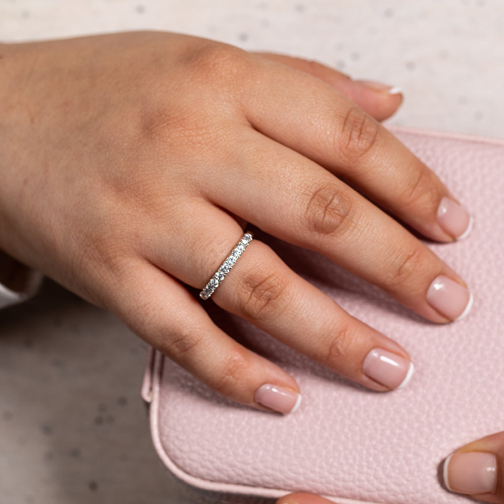 14K White Gold Diamond Eternity Straight Wedding Band Ring - Claw Setting for Women, Perfect for Anniversary, Engagement and Everyday Elegance