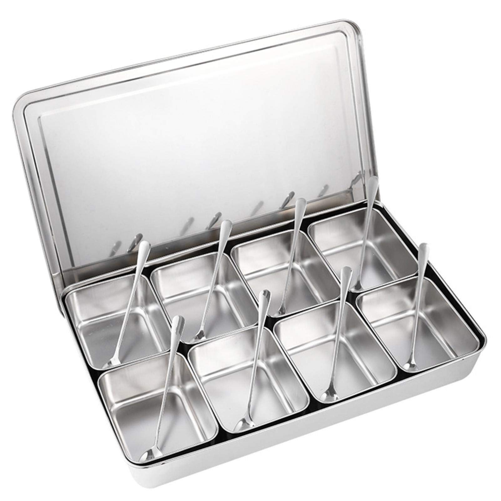 8-Grid Aluminum Alloy Spice Organizer & Condiment Storage Container - Kitchen Seasoning Box for Salt, Pepper, Herbs - Perfect for Pantry, Countertop & Cooking Organization