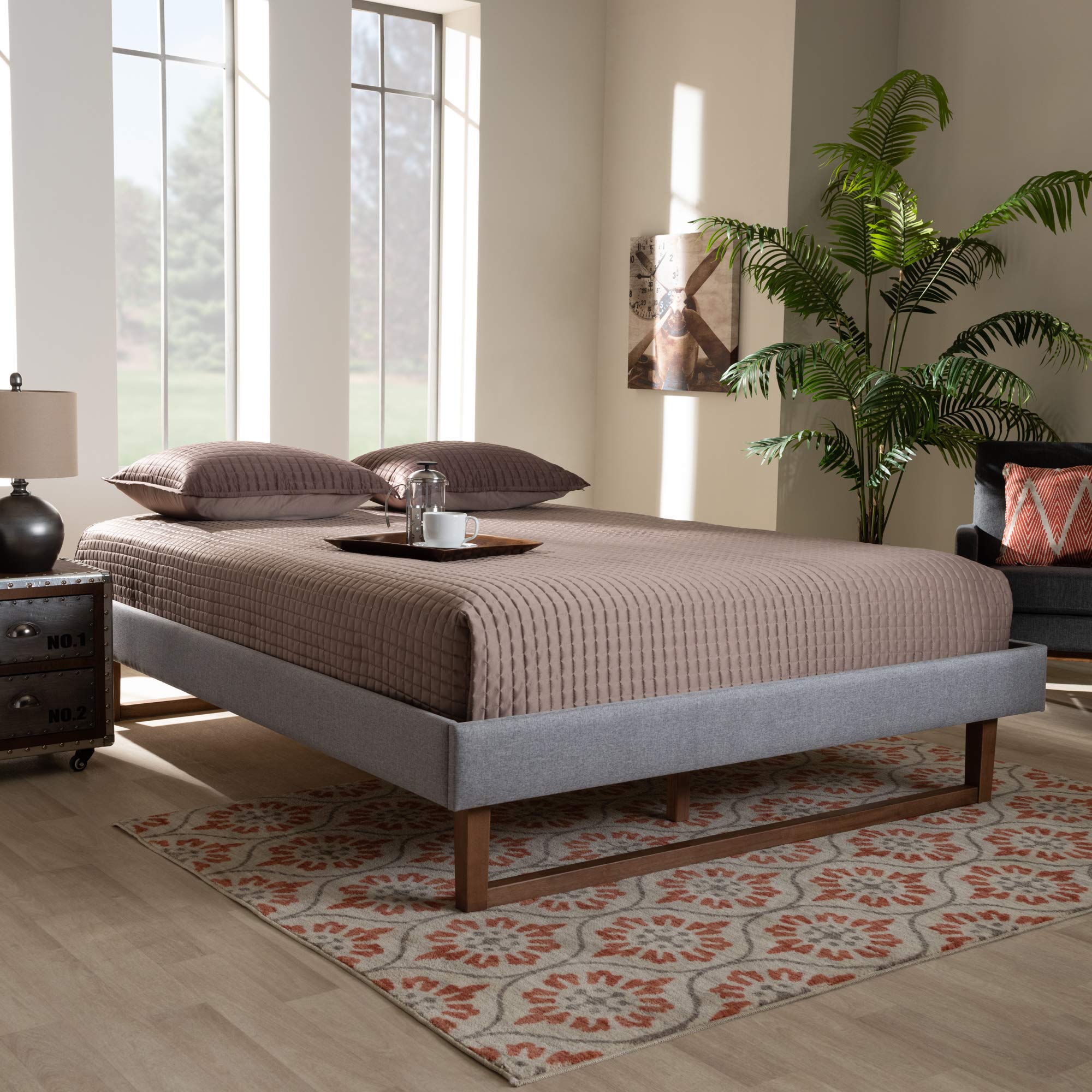 Baxton Studio Queen Size Bed Frame with Sturdy Metal Frame - Modern Gray Platform Bed for Bedroom, Guest Room, or Dorm