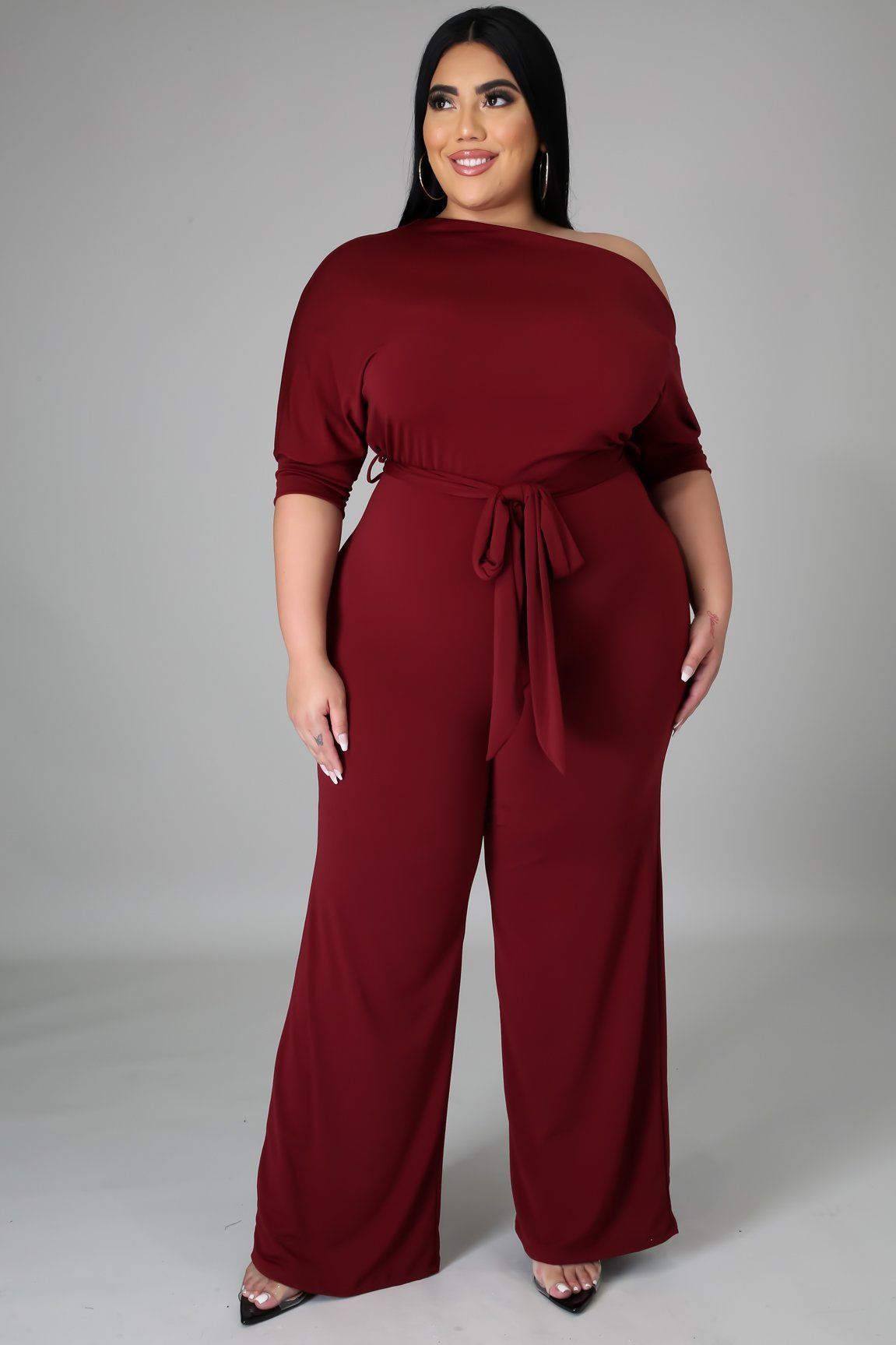 Libby Women's Curve Jumpsuit in Burgundy - Stylish & Comfortable One-Piece Outfit for Work, Parties & Casual Wear