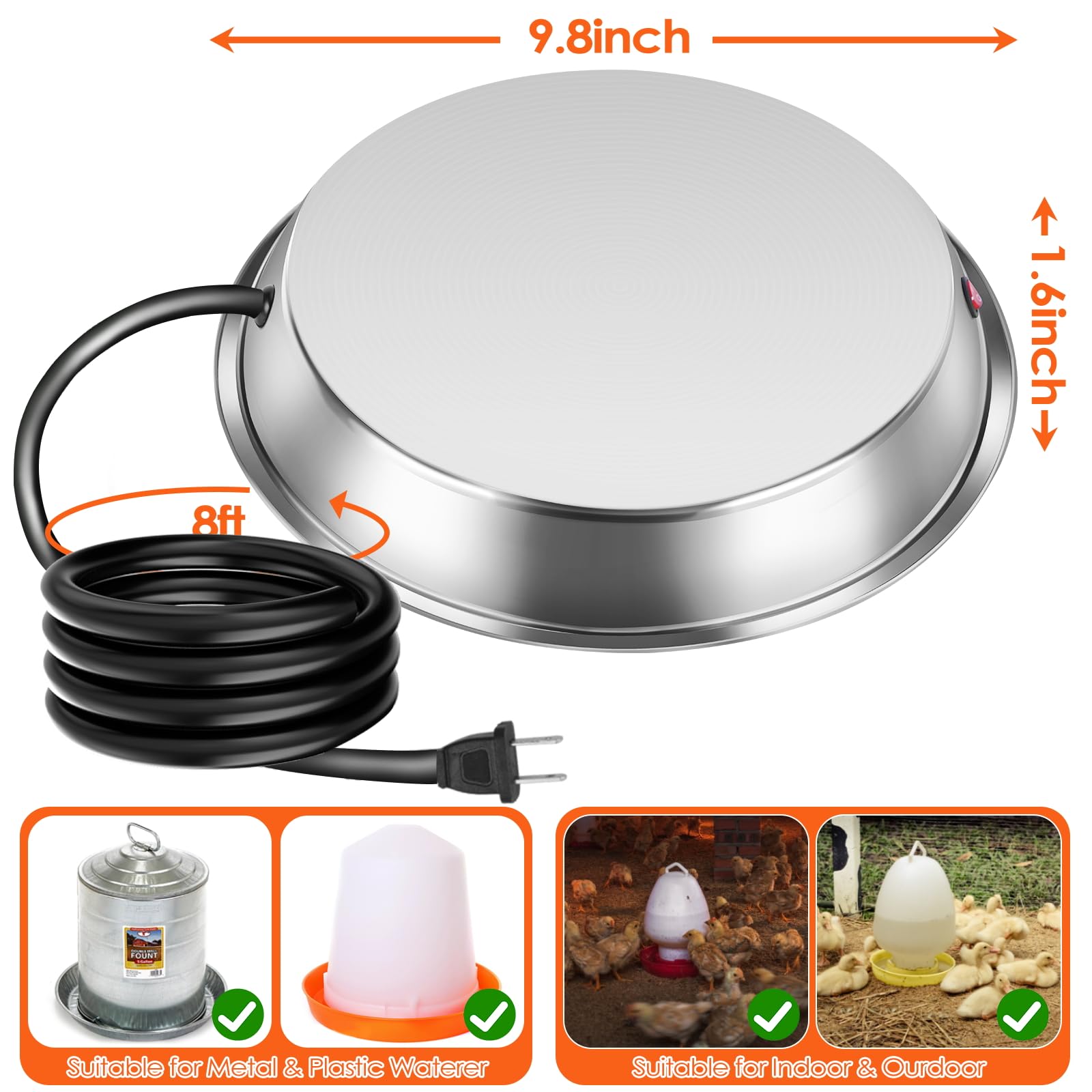 Heated Chicken Waterer for Winter - Automatic Poultry Water Heater Base with Rapid & Continuous Heating - Keep Chickens Hydrated in Cold Weather - Ideal for Coops, Farms, and Backyard Flocks
