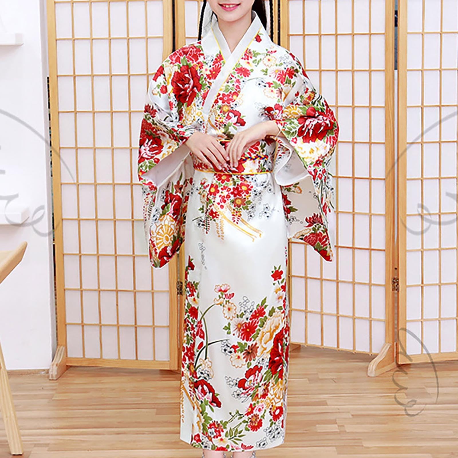 Japanese Traditional Long Sleeve Kimono Robe for Toddler Girls (White, Age 9-10) - Elegant Kids Kimono Dress for Tea Ceremonies, Cultural Events & Special Occasions