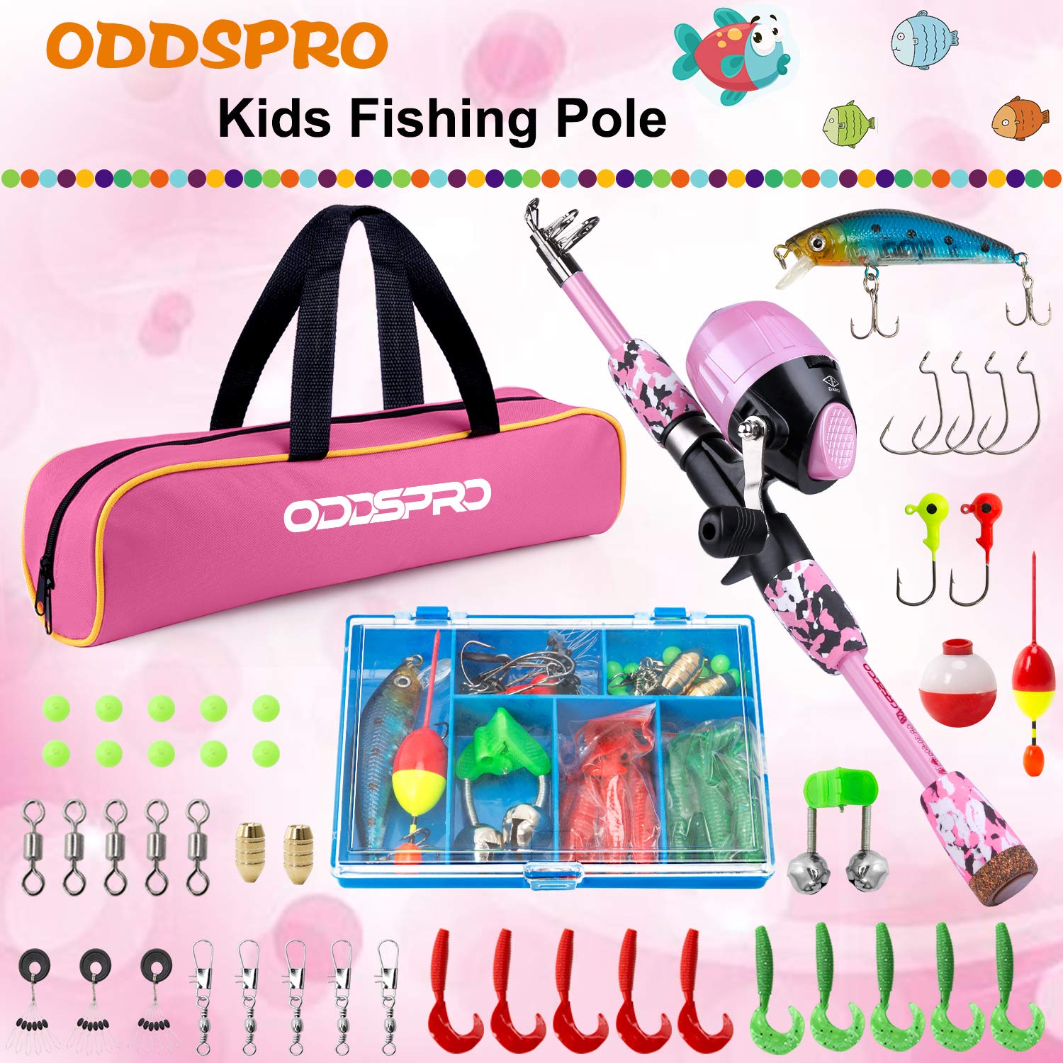 ODDSPRO Kids Fishing Pole and Net Set - Adjustable Telescopic Fishing Rod with Toy Fish for Children - Perfect for Outdoor, Beach, and Backyard Fishing Fun