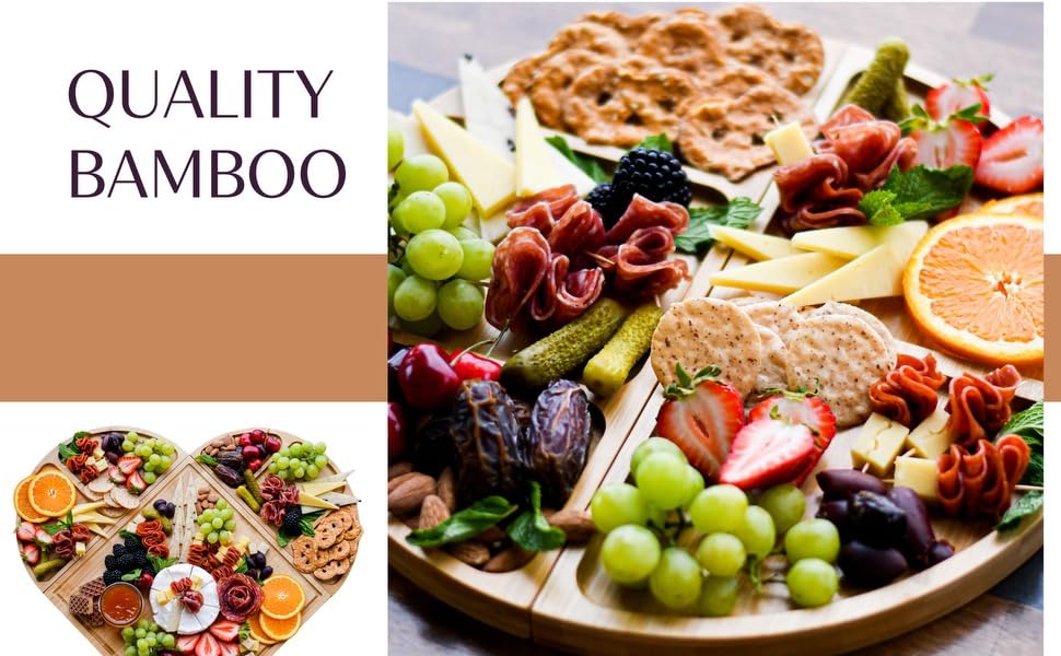 Modern 3-Piece Magnetic Charcuterie Board Set - Bamboo Cheese Board & Serving Tray for Charcuterie, Cheese, Fruits | Perfect Gift for Housewarming, Weddings, St. Patrick's Day | Elegant Serving Ware for Parties, Entertaining & Home Decor