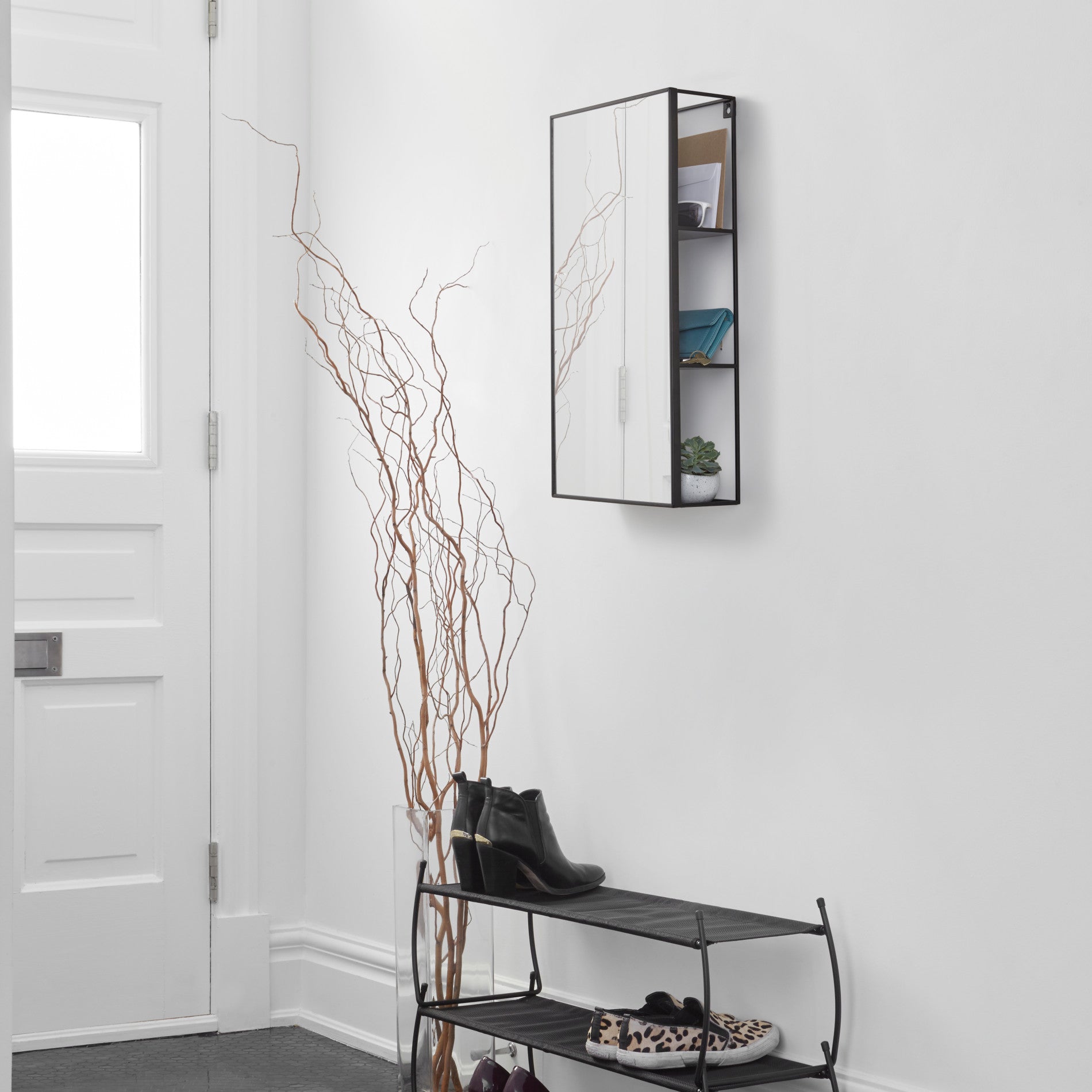 Cubiko Wall Mounted Storage Mirror with Shelf - Modern Bathroom & Bedroom Organizer for Jewelry, Makeup, and Essentials - Perfect for Small Spaces and Home Decor