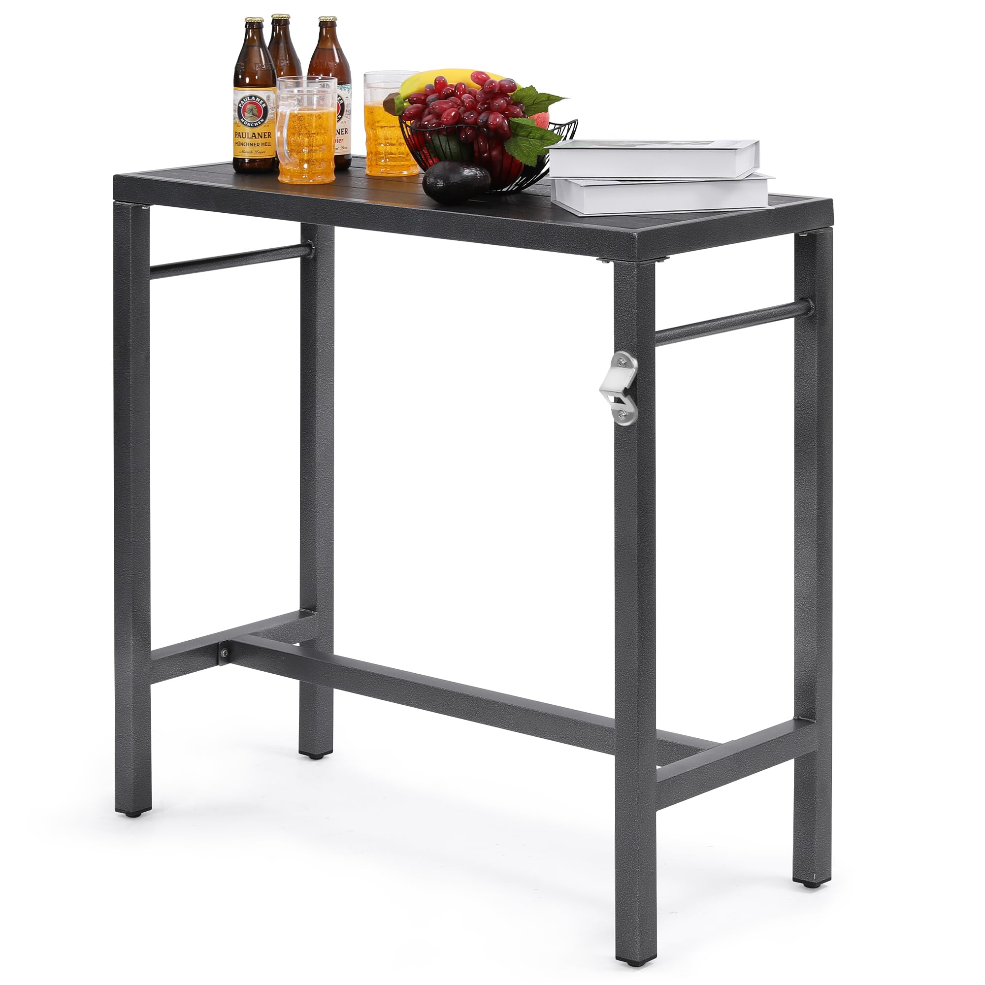 39x39x17 Inch Extra Wide Counter Height Outdoor Bar Table - Weatherproof & Rustproof Composite Top with Built-in Bottle Opener - Perfect for Patio, Backyard, Pub & Restaurant Use - Black
