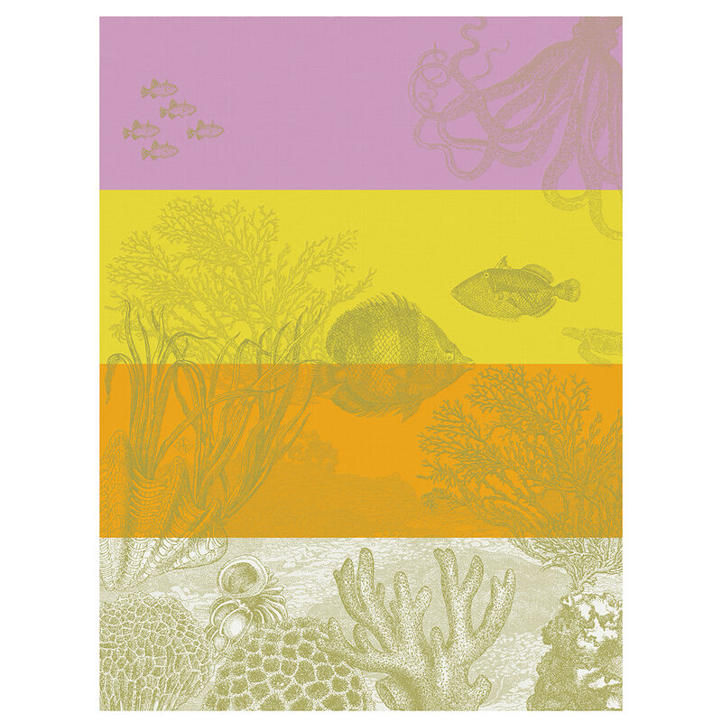 French Jacquard Cotton Tea Towel - Under the Ocean Yellow Design | Premium Kitchen Towel for Drying Dishes, Glassware & Countertops