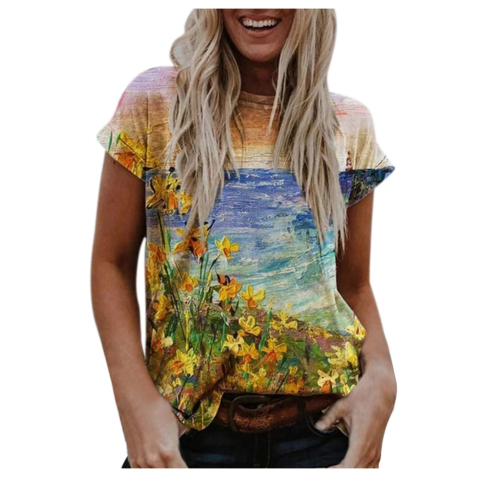 Vintage Rock Band Graphic T-Shirts for Women - Retro Oversized Distressed Crewneck Tees with Floral Prints | Soft Cotton Casual Wear for Concerts, Music Festivals & Street Style