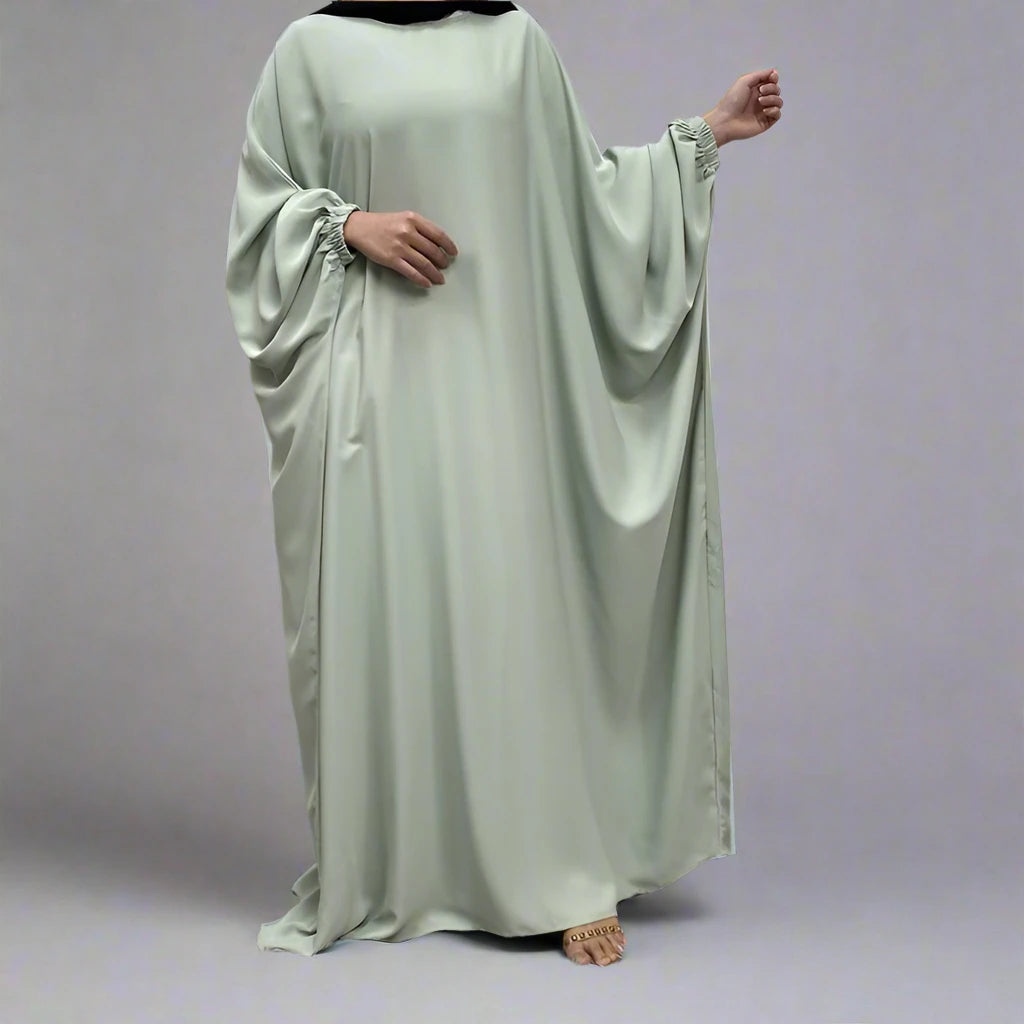 Muslim Women's Batwing Sleeve Nida Farasha Abaya Dress - Elegant Islamic Prayer Dress for Mosque, Eid & Special Occasions