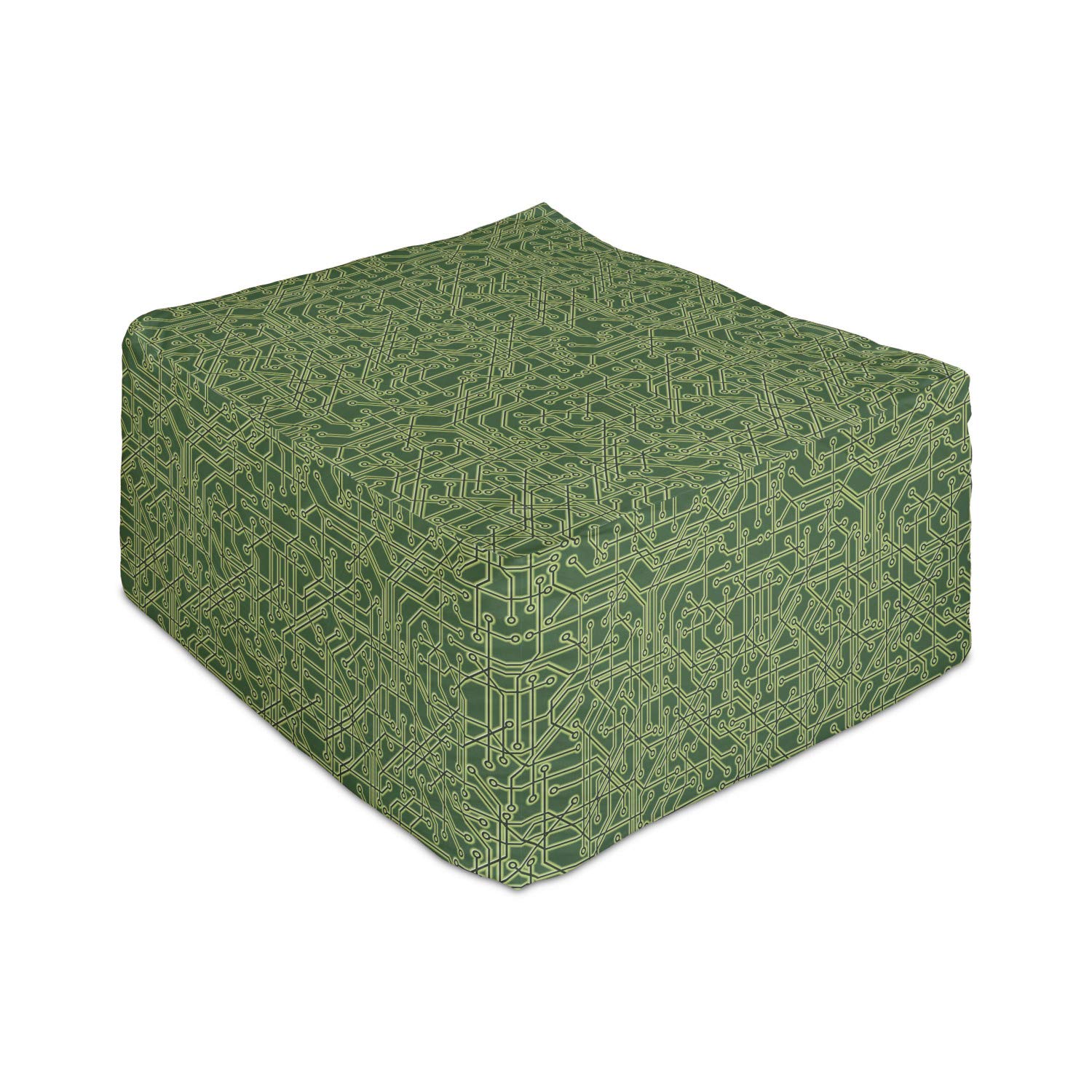 Ambesonne Abstract Green Rectangle Pouf Ottoman - Futuristic Grid Pattern Foot Stool with Removable Cover, 25