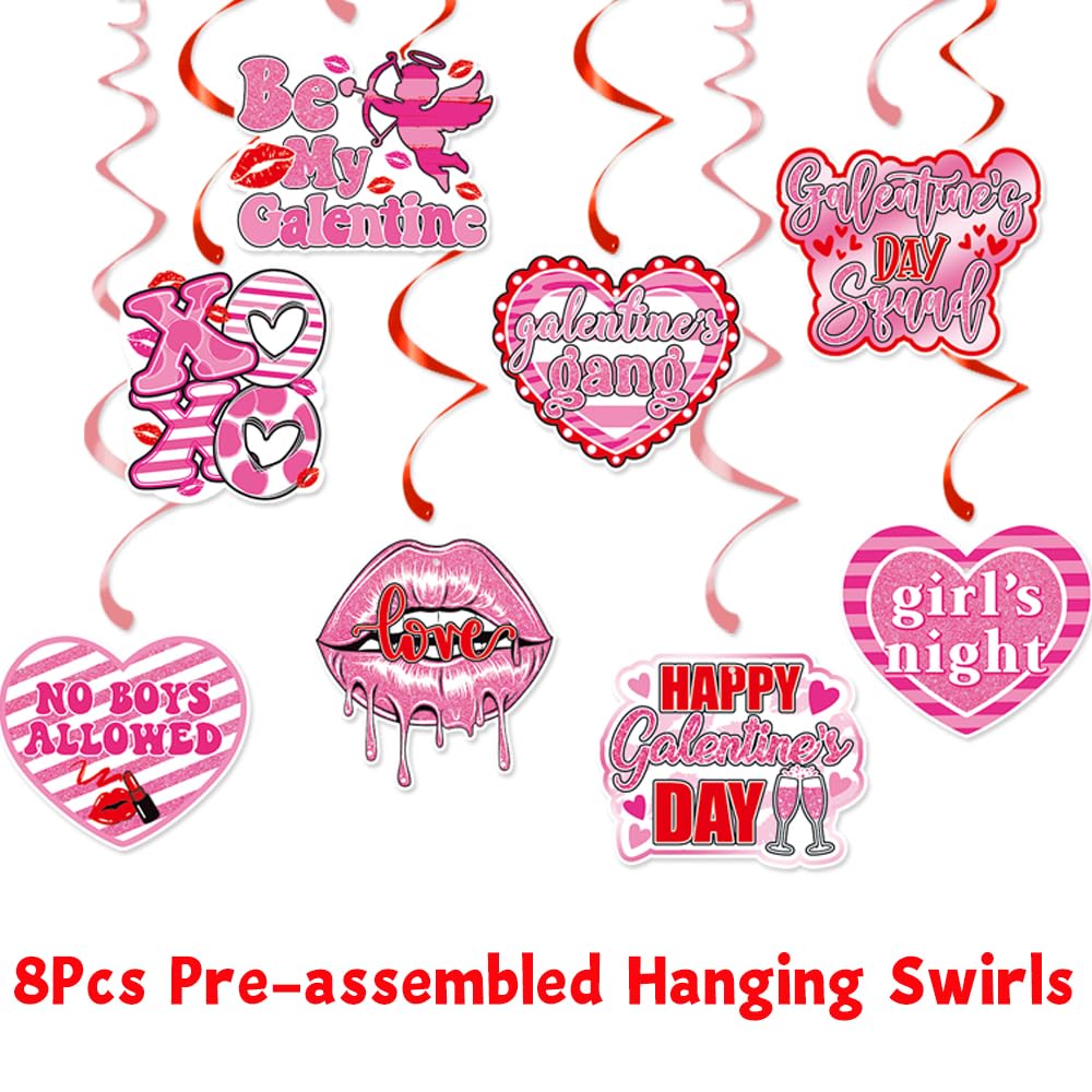 Happy Galentine’s Day Banner - Pre-assembled Hanging Swirls for Ladies Celebrating Ladies | Valentine’s & Galentine’s Day Party Decorations | Perfect for Girls Night, Gal Pals Gatherings & Female Friendship Celebrations