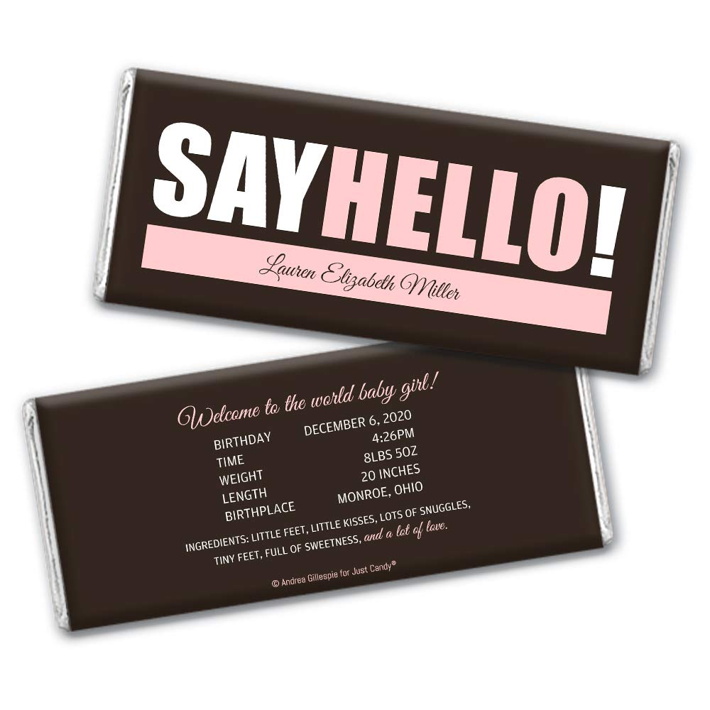 36 Count Personalized Baby Girl Birth Announcement Chocolate Bars (36 Pack) - Custom 