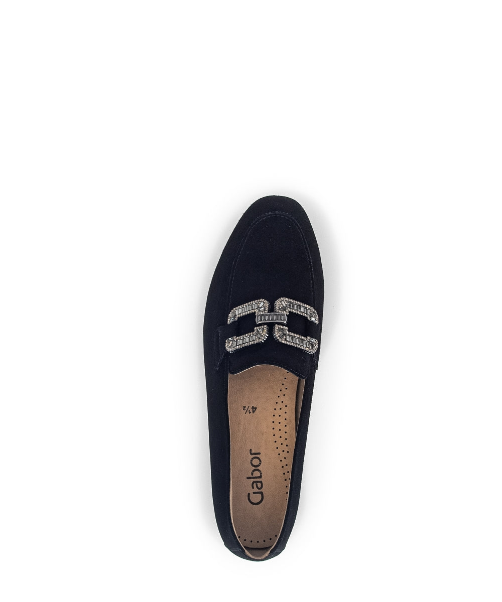 Gabor Women's Black Suede Loafers with Diamante Buckle - Stylish & Comfortable Slip-On Shoes for Work, Office & Casual Wear