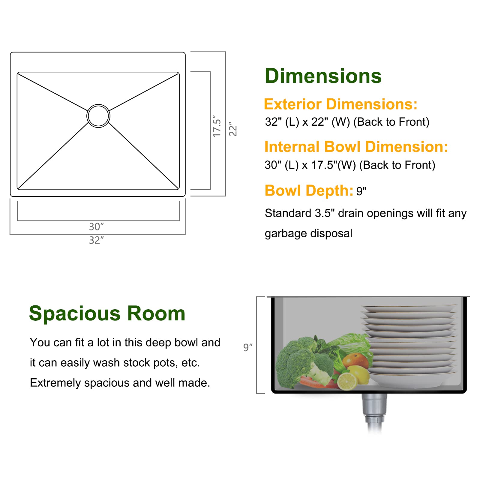 Bonnlo 32 Inch Top Mount Drop-in Farmhouse Kitchen Sink - 18 Gauge 304 Stainless Steel Single Bowl with Sink Protector - Workstation Sink for RV, Travel Trailer, Garage (32x22x9 inches) - Perfect for Food Prep, Dishwashing & Outdoor Camping