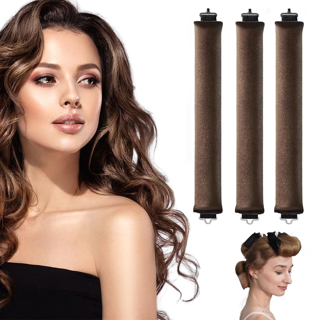 MAYCREATE® Heatless Hair Curler Set - Flexible No Heat Curling Rods with Hook for All Hair Types | Satin Rollers for Overnight Curls & Blowout Styles | Perfect for Home Use, Travel & Salon Styling (Brown)