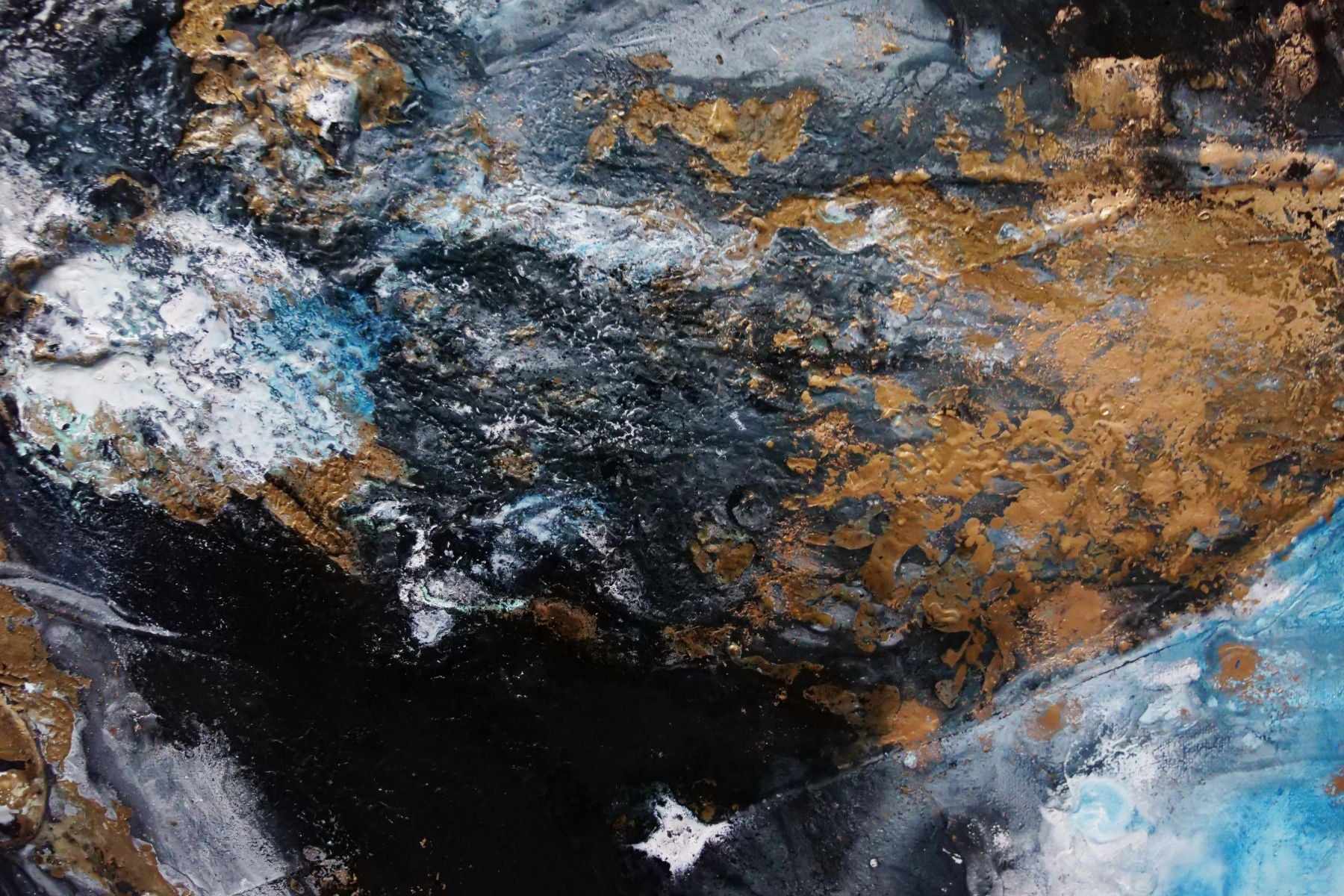 Peppered Satin 270cm x 120cm Black Gold Grey Blue Textured Abstract Canvas Wall Art - Modern Home Decor for Living Room, Bedroom & Office