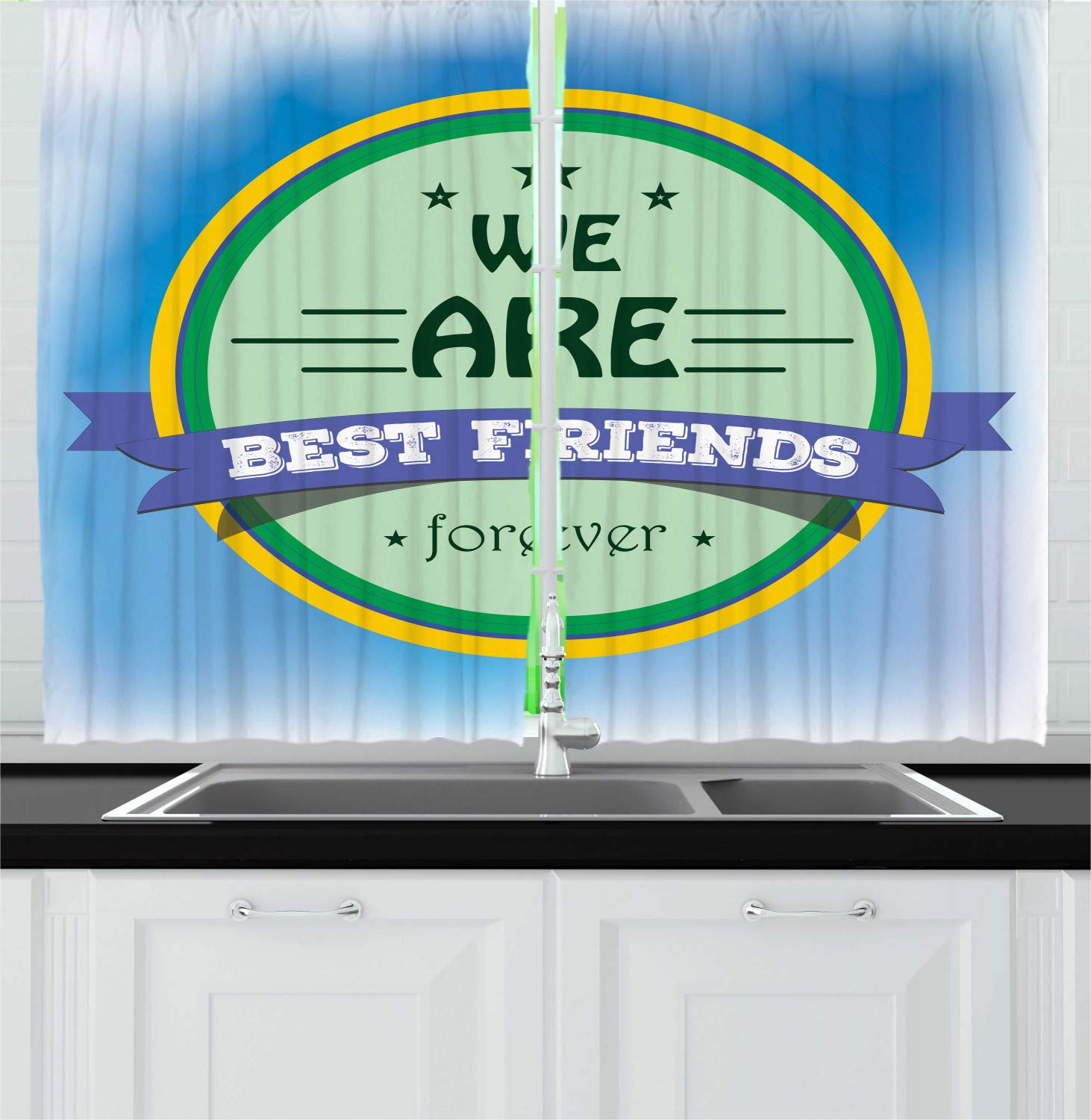 Ambesonne Best Friend Kitchen Curtains Set of 2 - Round Motif Friendship Design, 55