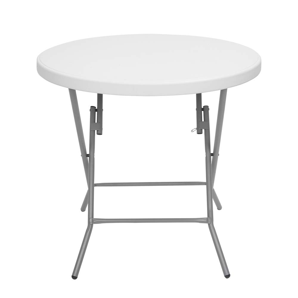 32 Inch Round Folding Table - White Outdoor Utility Table for Picnics, Camping, and Patio Parties | Heavy Duty Portable Table with Compact Storage