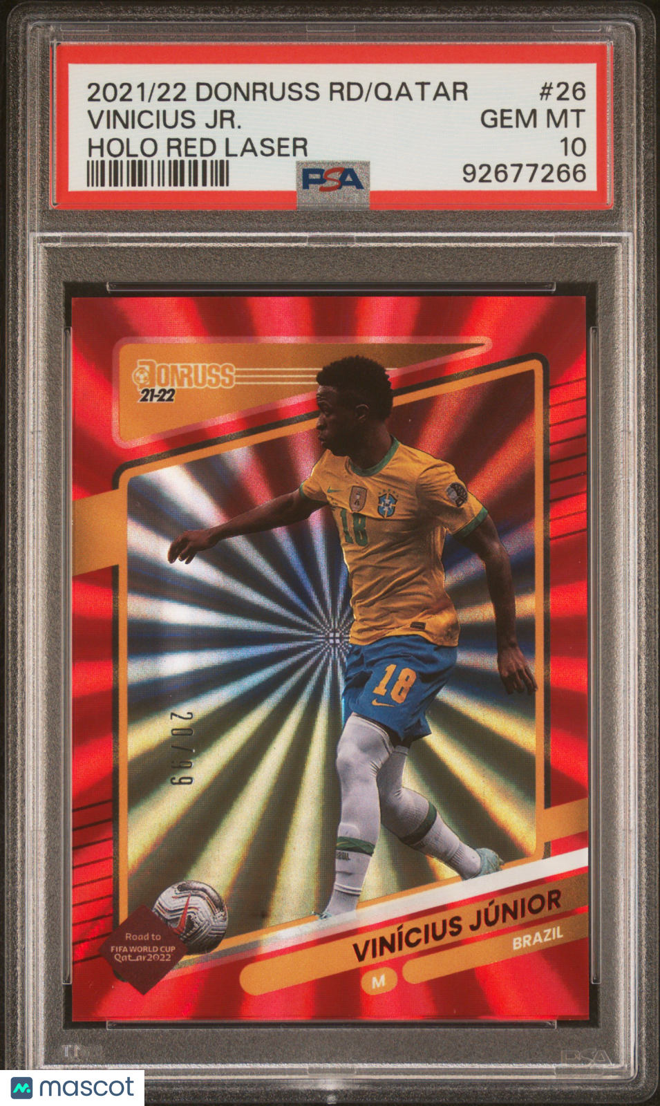 2021 Panini Donruss Qatar Vinicius Jr. Holo Red Laser Parallel 20/99 #26 PSA 10 Gem Mint - Soccer Trading Card for Collectors & Investors