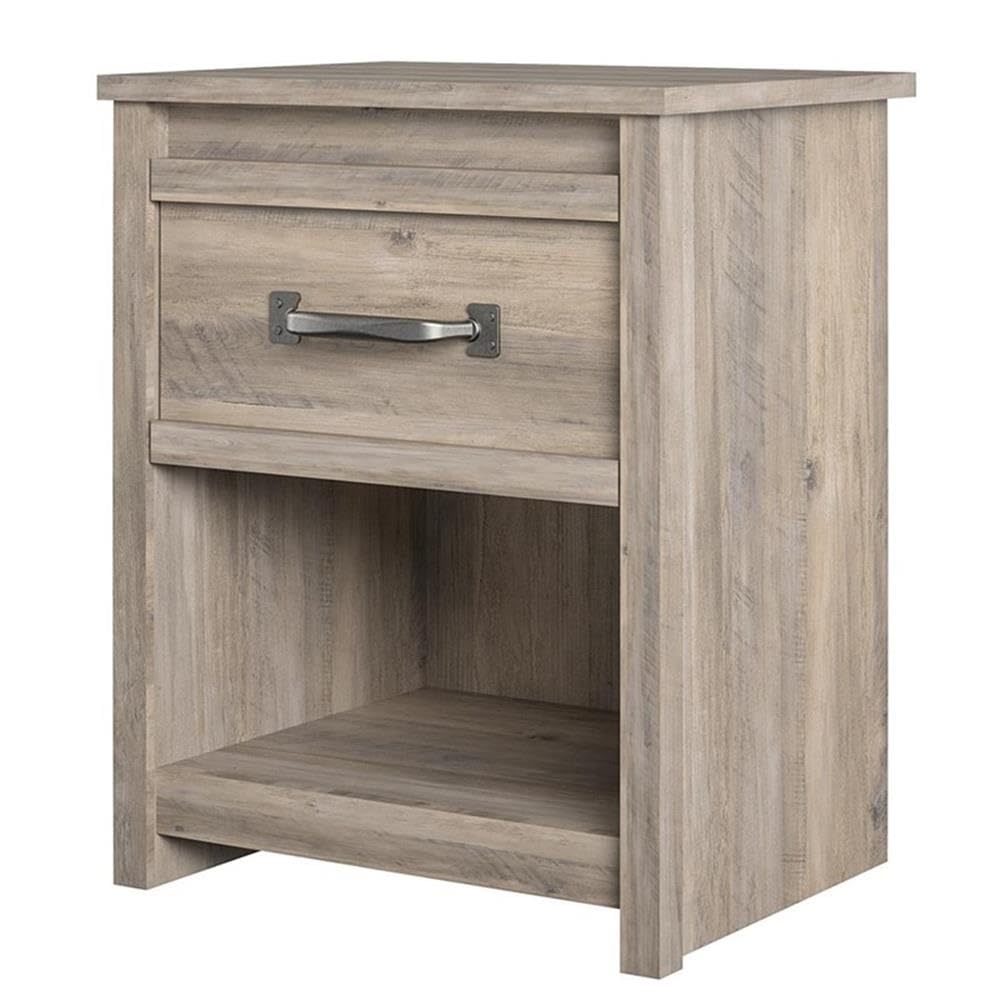 BOWERY HILL Gray Oak Nightstand with One Drawer - Perfect for Bedroom, Living Room & Small Space Storage