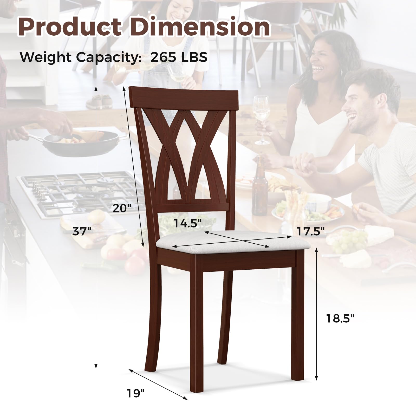 GOFLAME Set of 4 Wooden Dining Chairs - Upholstered Kitchen Side Chairs with Cushioned Seat, Sturdy Rubberwood Frame & Elegant Open Back Design - Perfect for Dining Room, Kitchen, Living Room & Small Spaces