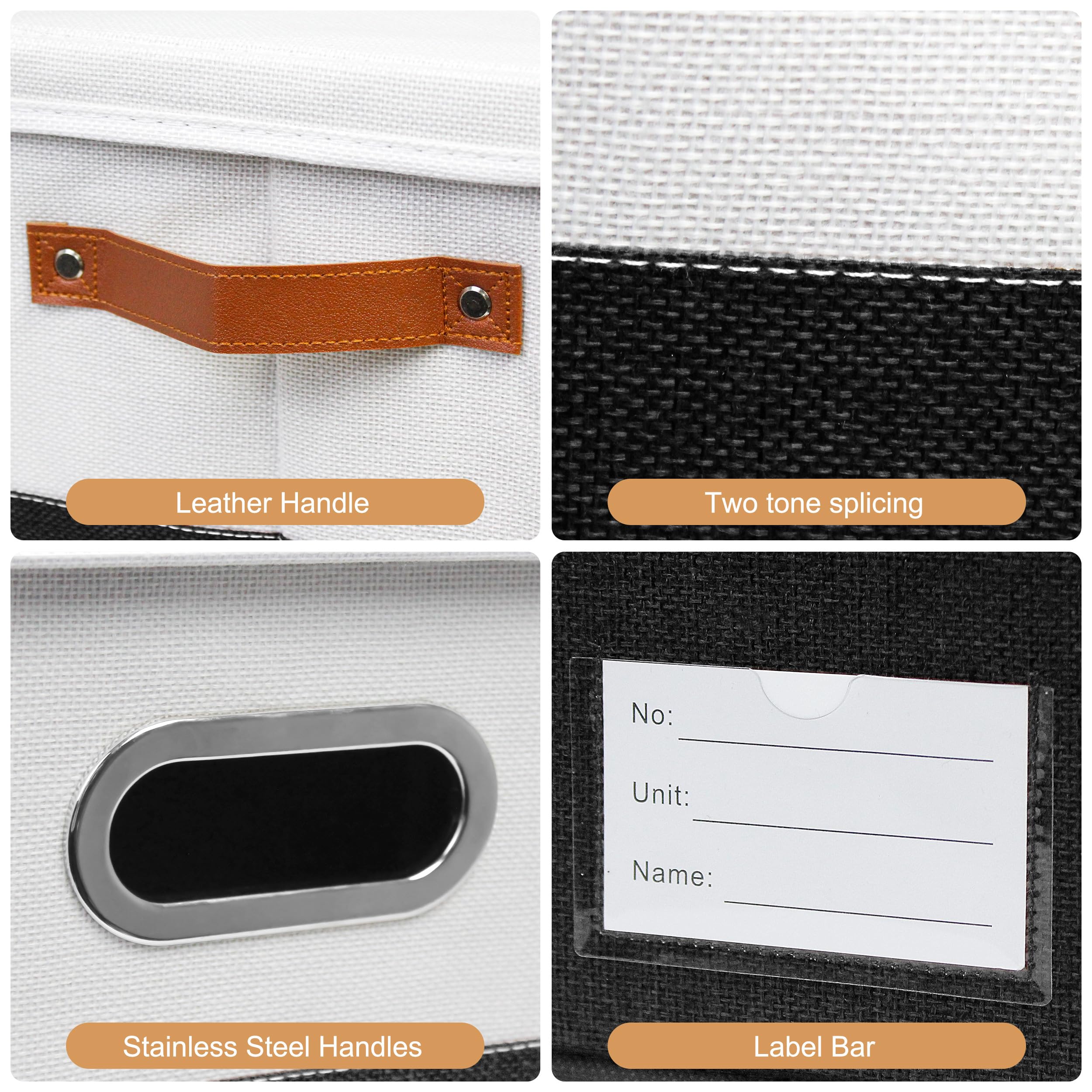 Foldable Fabric Storage Boxes with Lids - Collapsible Organizer Bins with Handles for Closet, Bedroom & Living Room - Space Saving Storage Cubes for Home Organization (Black & White, 3 Pack 17x11.8x11.8 Inches) - Perfect for Seasonal Clothes, Toys & Blanket Storage