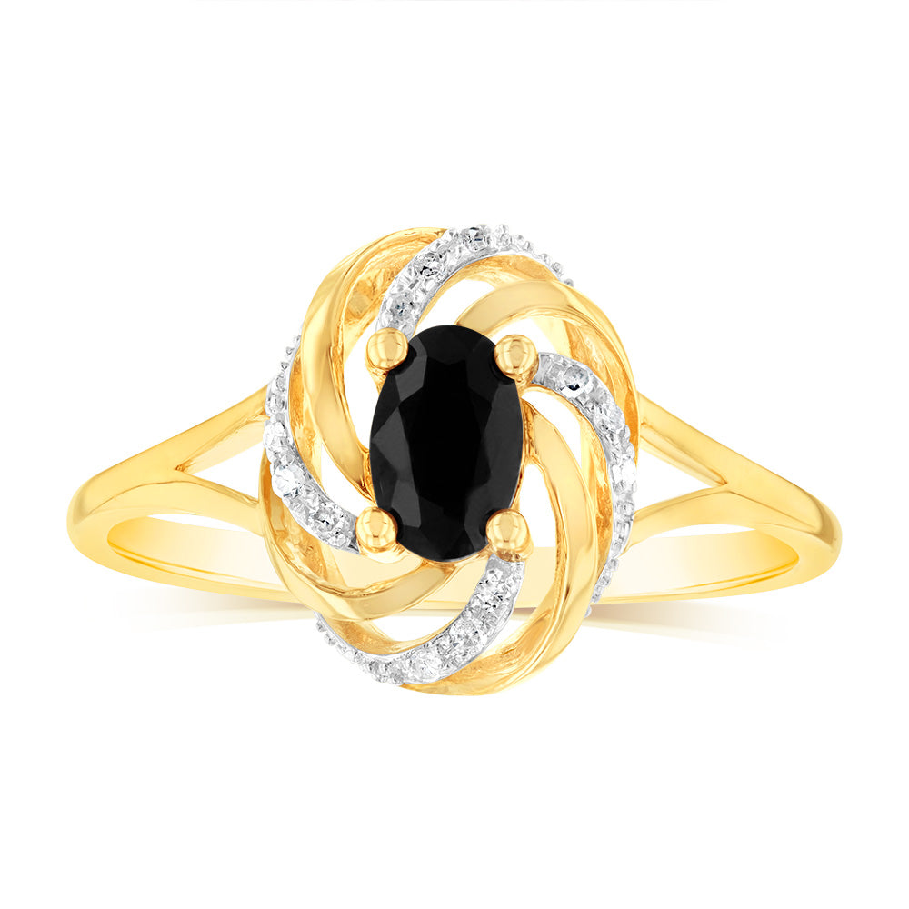 0.65Ct Natural Sapphire & Diamond Ring in 9K Yellow Gold - Elegant Jewelry for Engagement, Wedding & Special Occasions