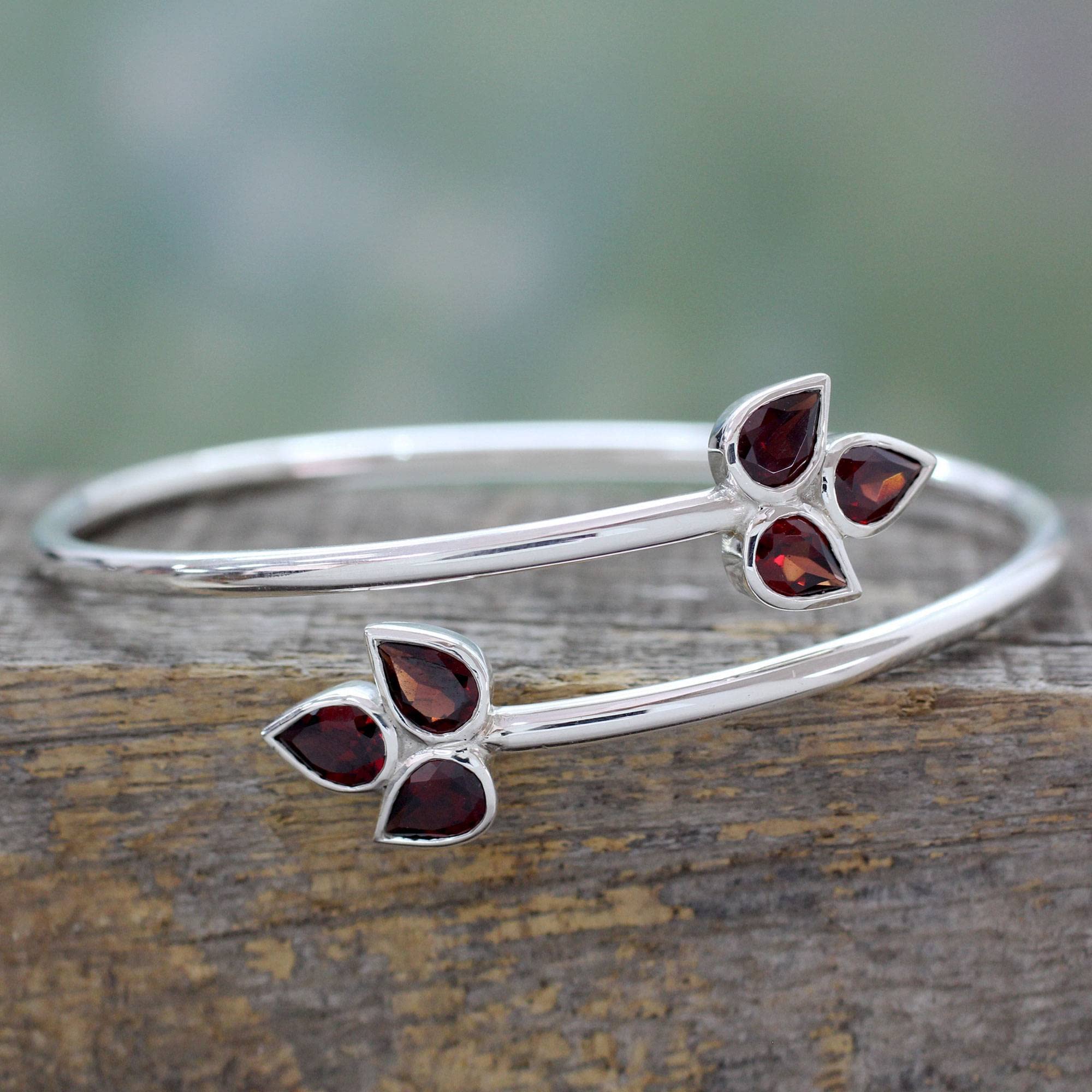 925 Sterling Silver Garnet Bangle Bracelet - January Birthstone Jewelry for Women | Red Ivy Bolo Bracelet | Wedding, Engagement, Promise Gift | Bridesmaid & Love Bracelet | Perfect for Anniversaries, Valentine's Day & Special Occasions