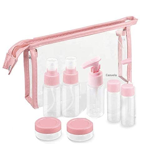Clear Plastic Refillable Travel Spray Bottles for Makeup & Toiletries - 7pc Multi-Color Portable Cosmetic Containers with Storage Pouch | Perfect for Travel, Gym, Salon & Home Organization