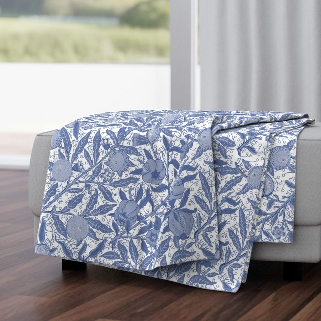 Soft Plush Minky Throw Blanket 50x70 Inches - Blue White Victorian Fruit Willow Print Cozy Blanket for Bed, Sofa & Nursery | Home Decor Gift