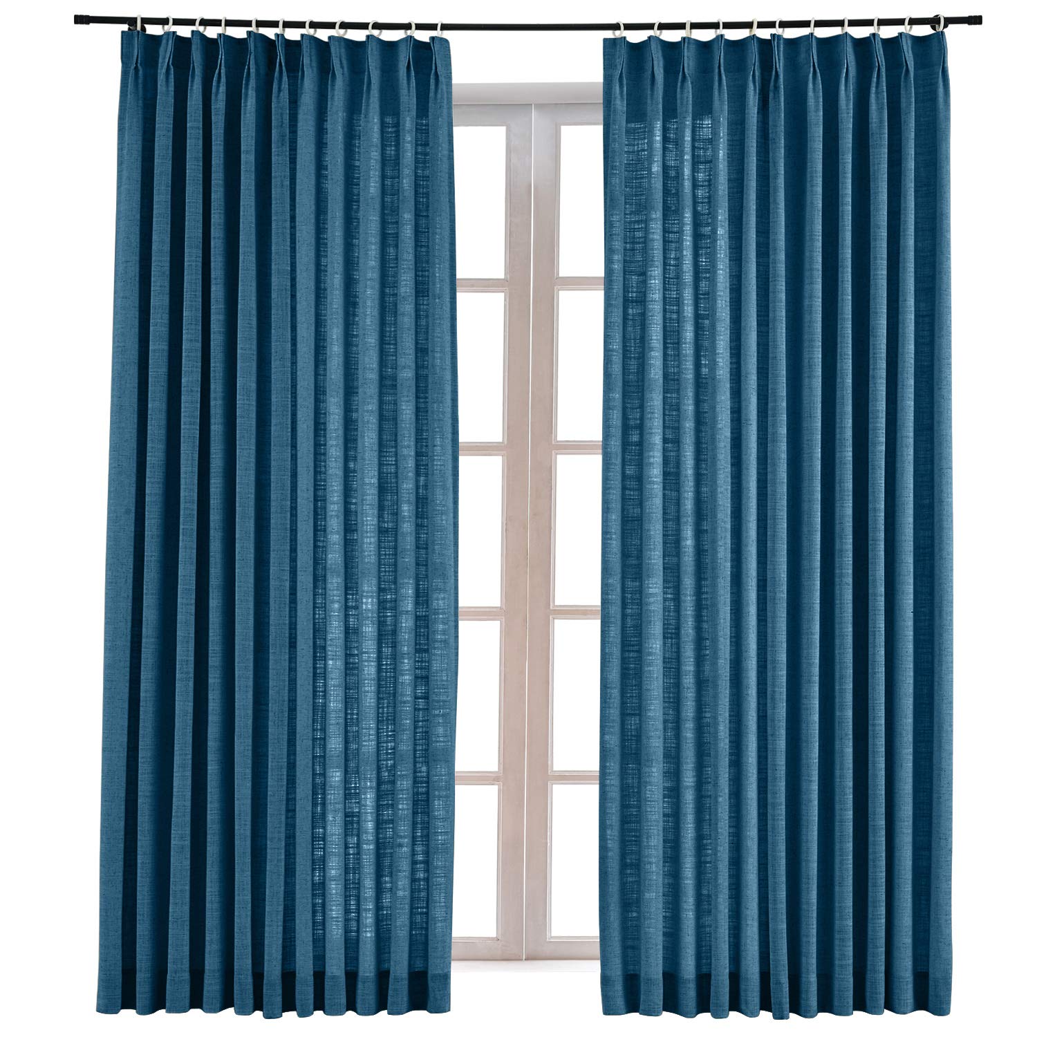 Drapifytex Navy Blue Pinch Pleat Linen-Look Curtains - 150