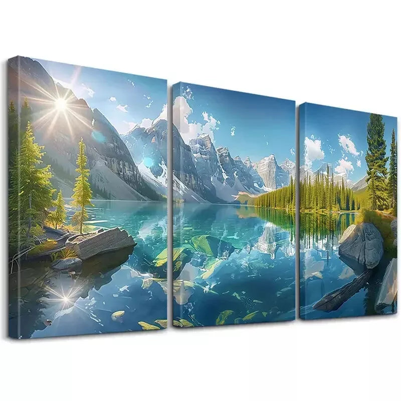 3-Piece Sky White Clouds Lakes Mountains Forests Wall Art Set - Framed Canvas 50x70cm | High Quality Print | 100% Australian Made | Ready to Hang | Perfect for Living Room, Bedroom & Office Decor